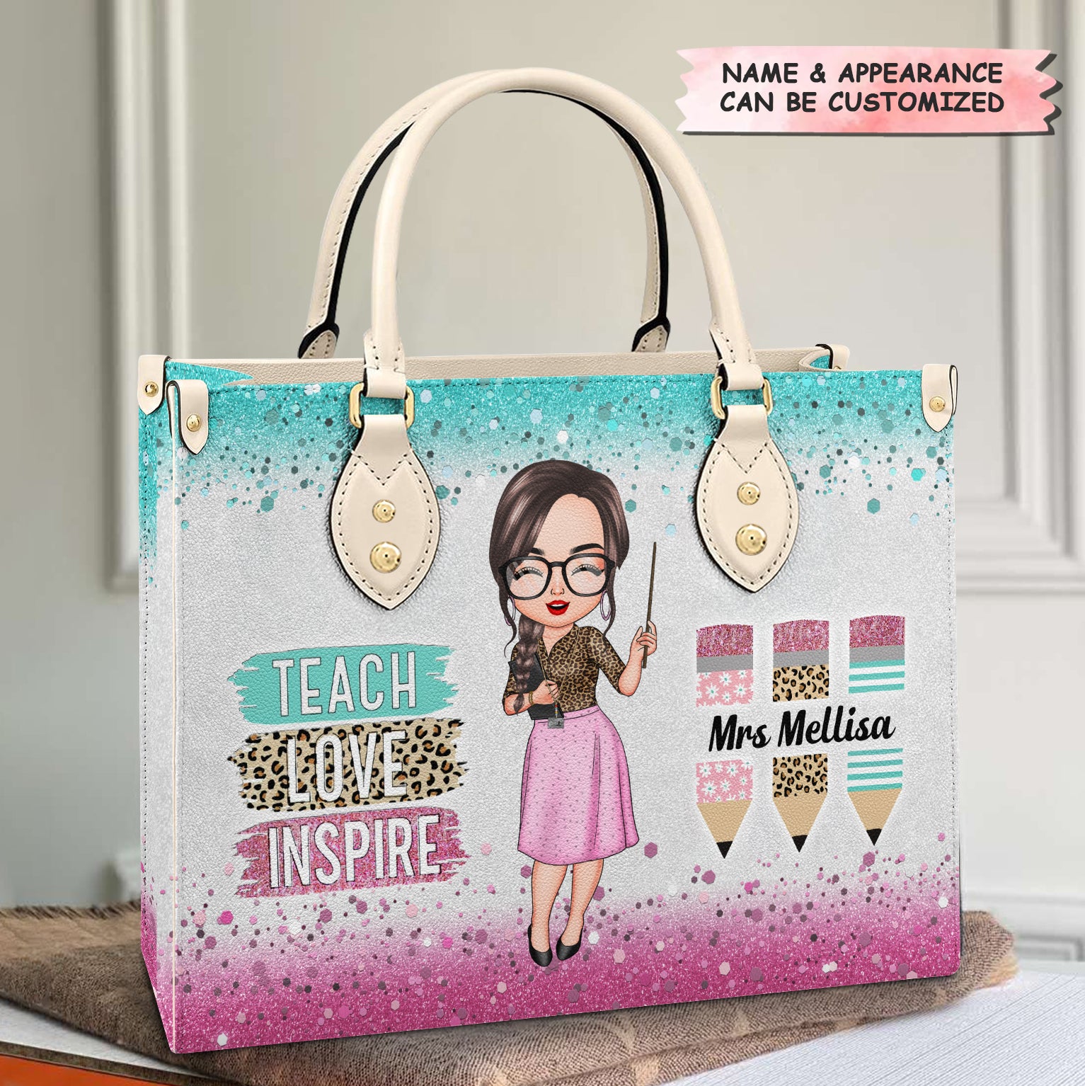 Personalized Leather Bag - Gift For Teacher - Teach Love Inspire