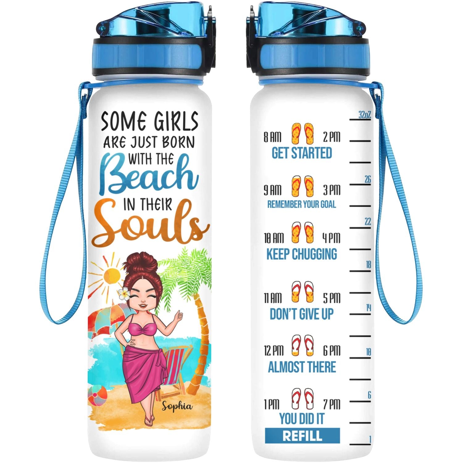 Personalized Water Tracker Bottle - Gift For Beach Lovers - Some Girls Are Just Born With The Beach In Their Souls