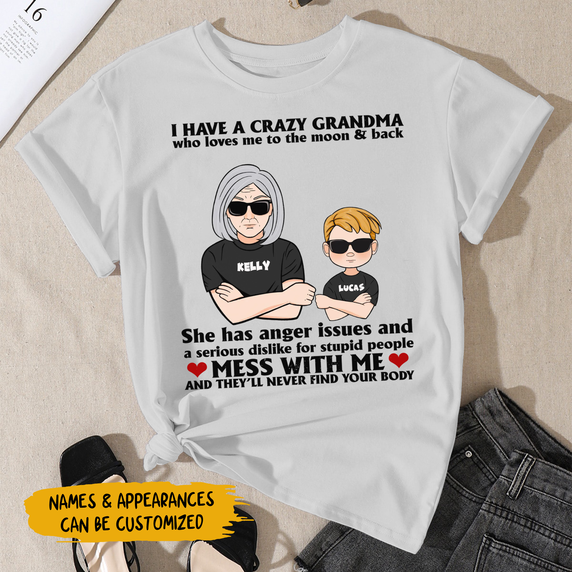 Personalized T-shirt - Gift For Grandma - I Have A Crazy Grandma Who Loves Me To The Moon And Back