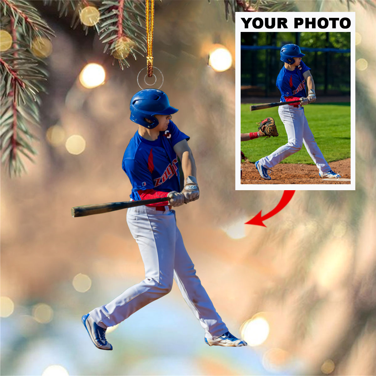Personalized Photo Mica Ornament - Customize Baseball Lover Photo ARND018