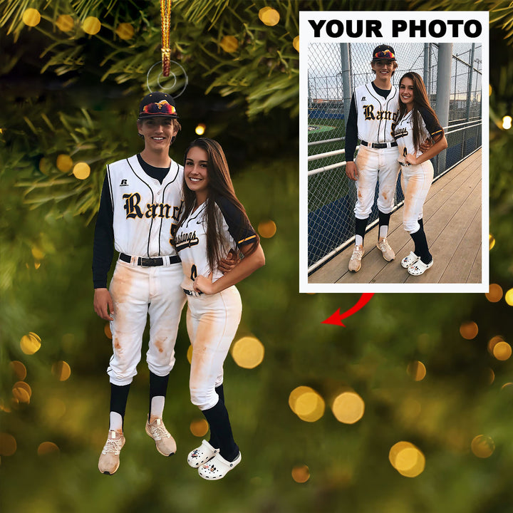 Personalized Photo Mica Ornament - Customize Baseball Couple Photo ARND018