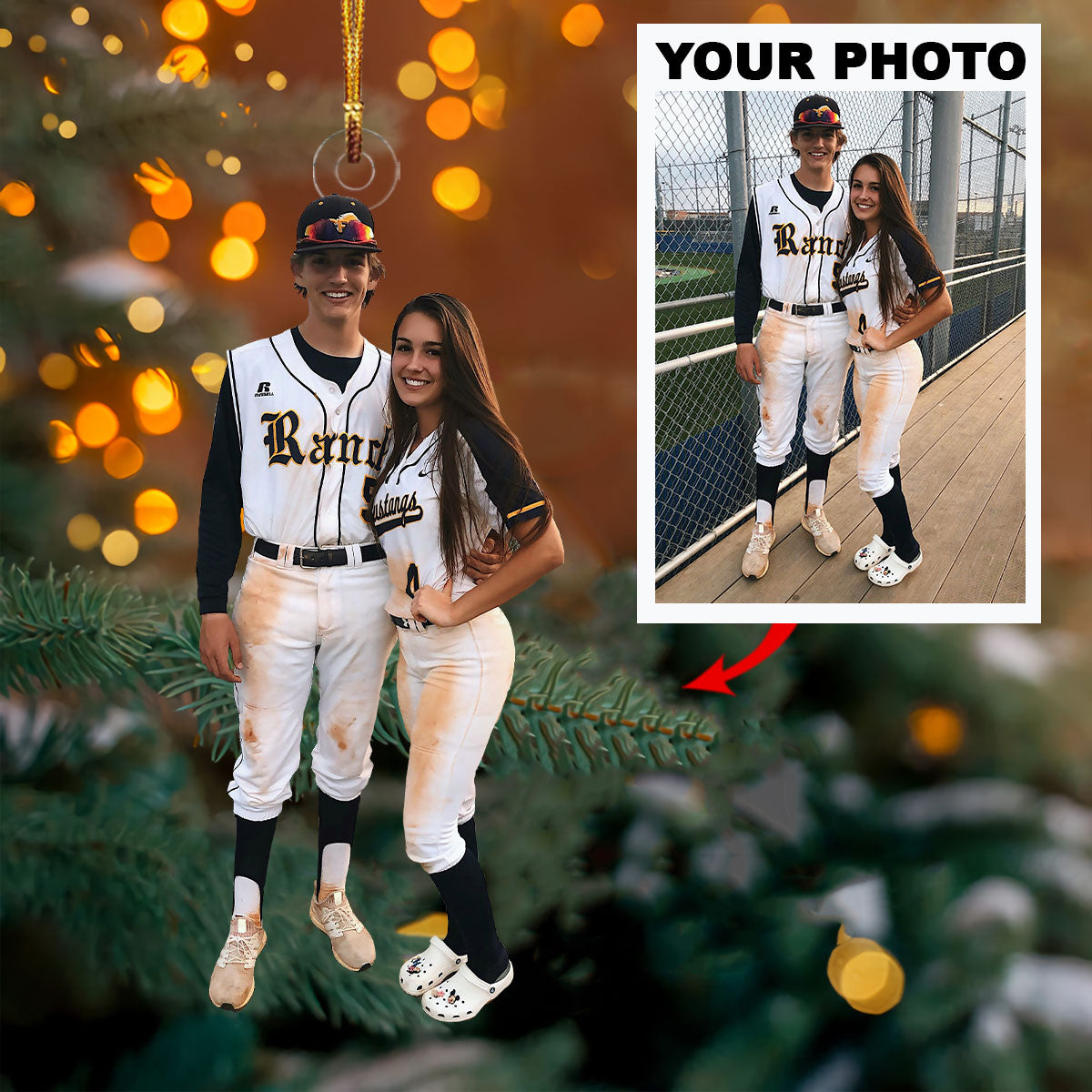 Personalized Photo Mica Ornament - Customize Baseball Couple Photo ARND018