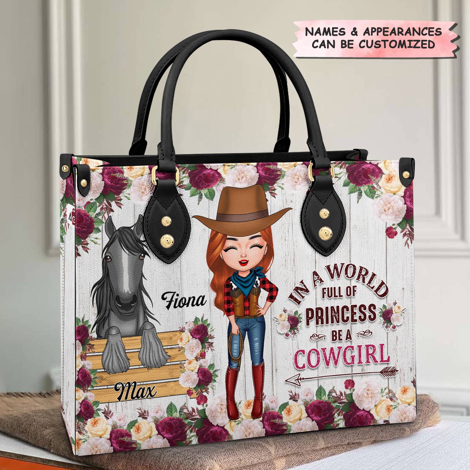Personalized Leather Bag - Gift For Horse Lovers - In A World Full Of Princess Be A Cowgirl