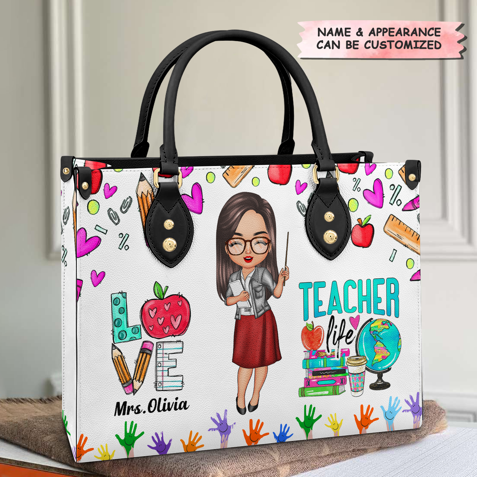 Personalized Leather Bag - Gift For Teacher - Love Teacher Life