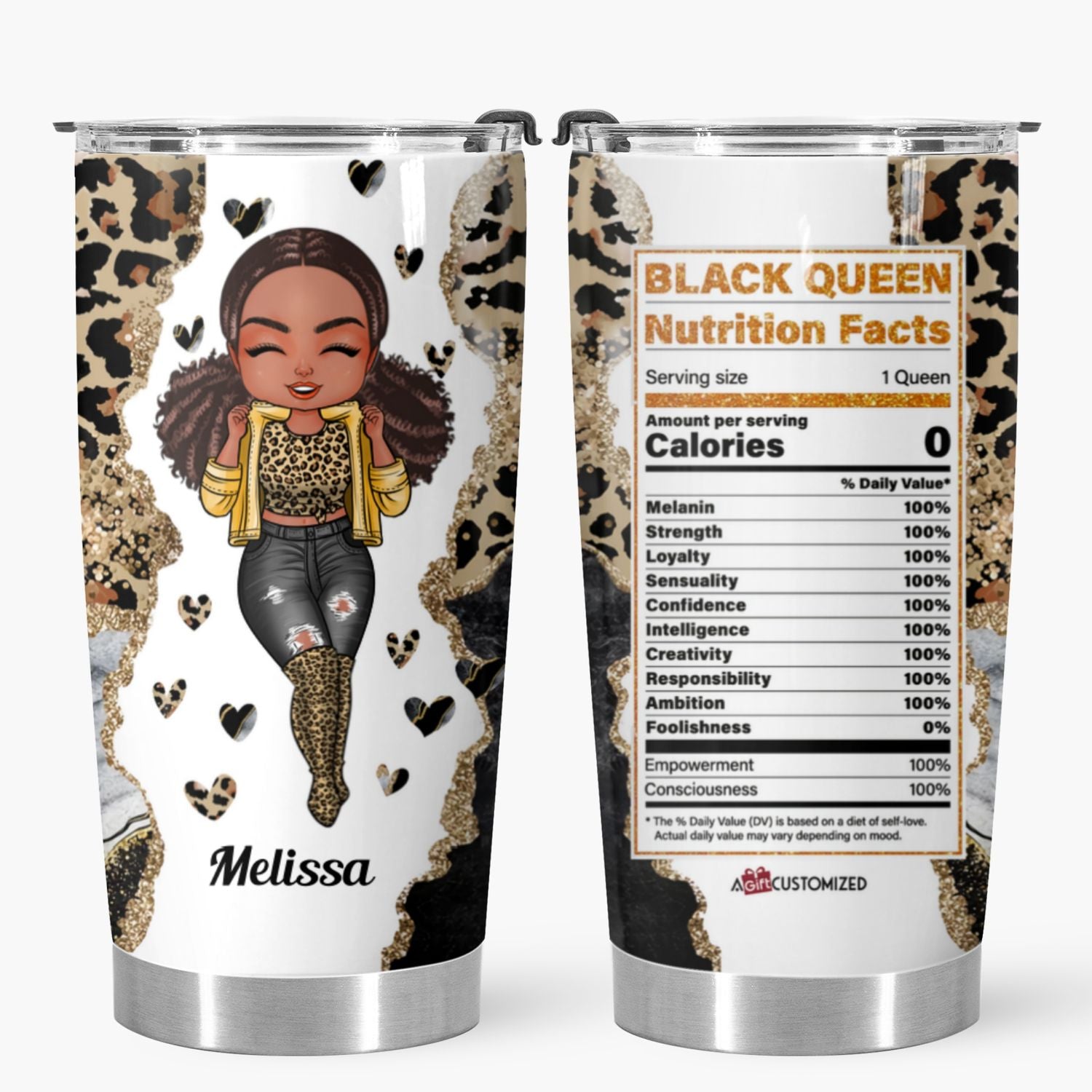 Personalized Tumbler - Gift For Black Woman - Black Queen Nutrition Facts