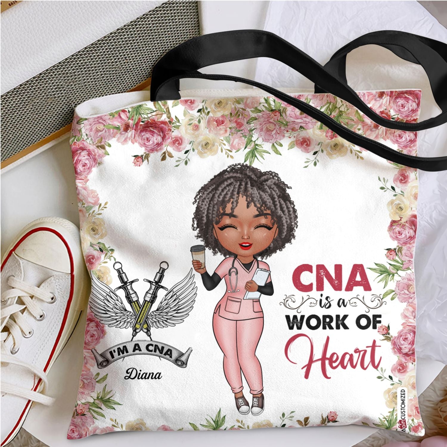 Personalized Tote Bag - Gift For Nurse - CNA Is A Work Of Heart