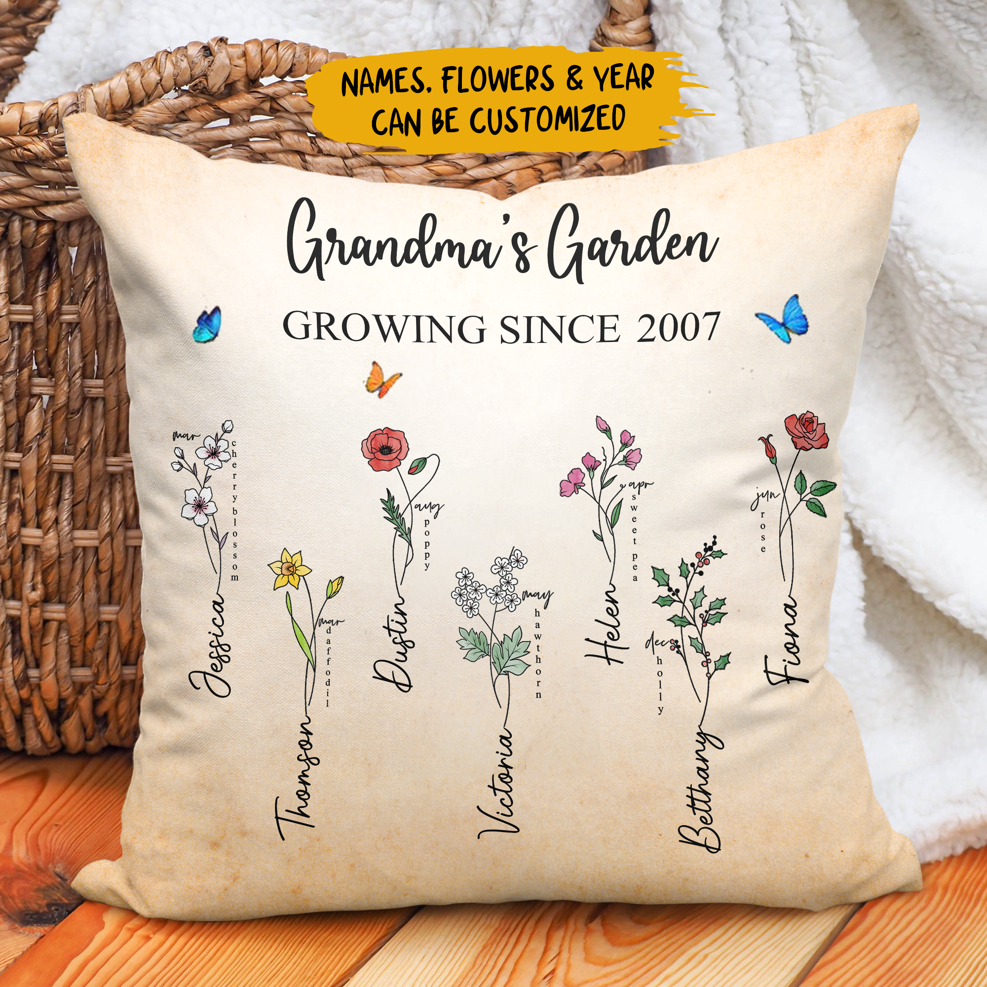 Personalized Pillow Case - Gift For Grandma - Grandma's Garden