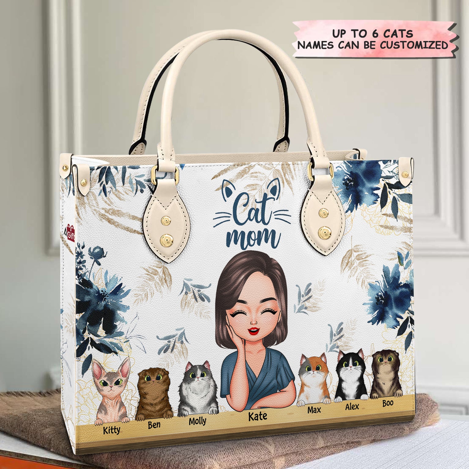 Personalized Leather Bag - Gift For Cat Lovers - Cat Mom