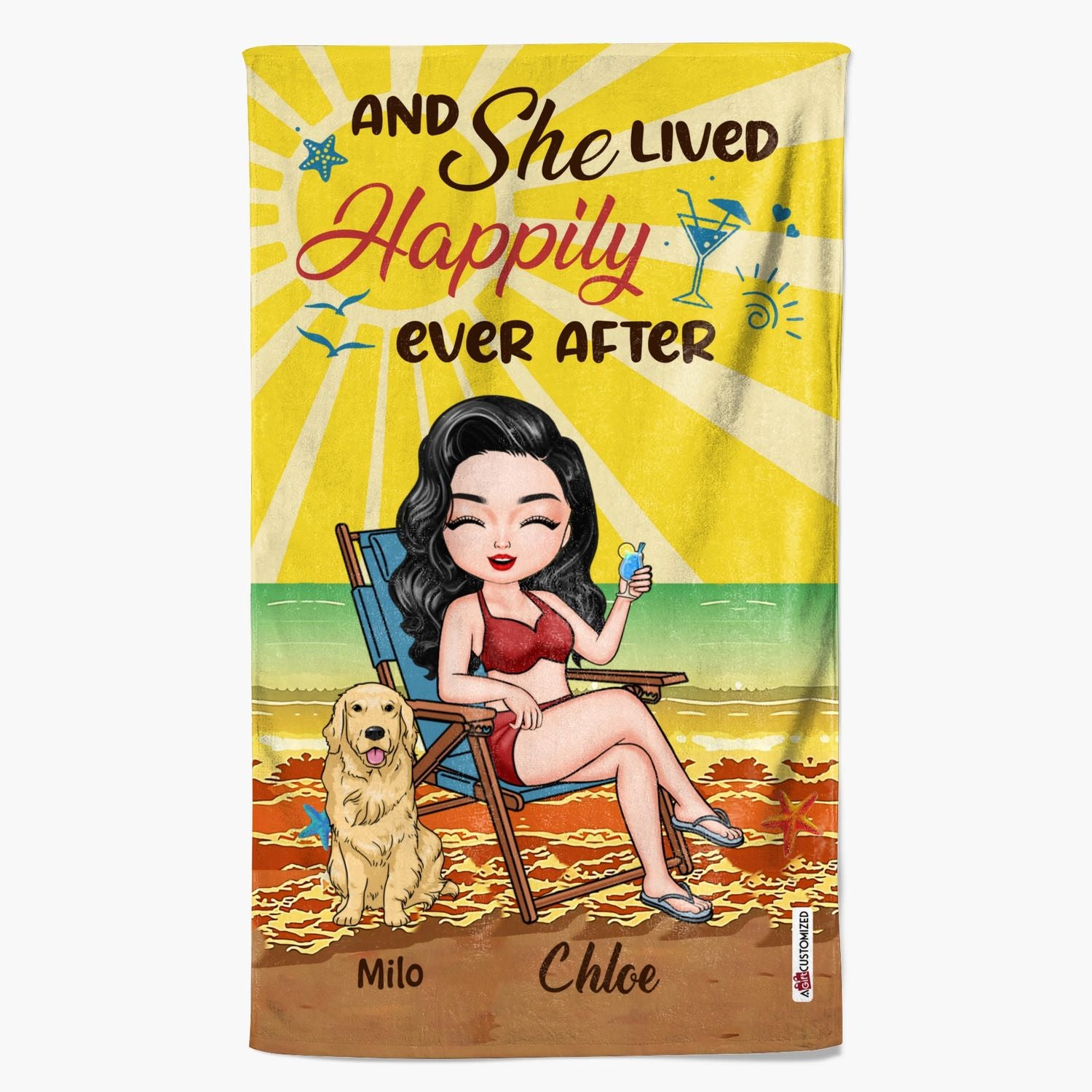 Personalized Beach Towel - Gift For Beach & Dog Lover - And She Lived Happily Ever After