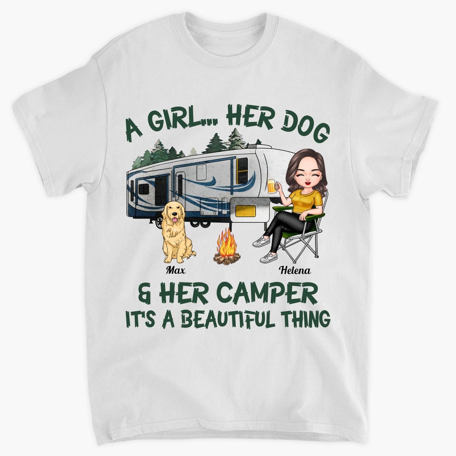 Personalized T-Shirt - Gift For Camping Lover - A Girl Her Dog And Her Camper It's A Beautiful Thing