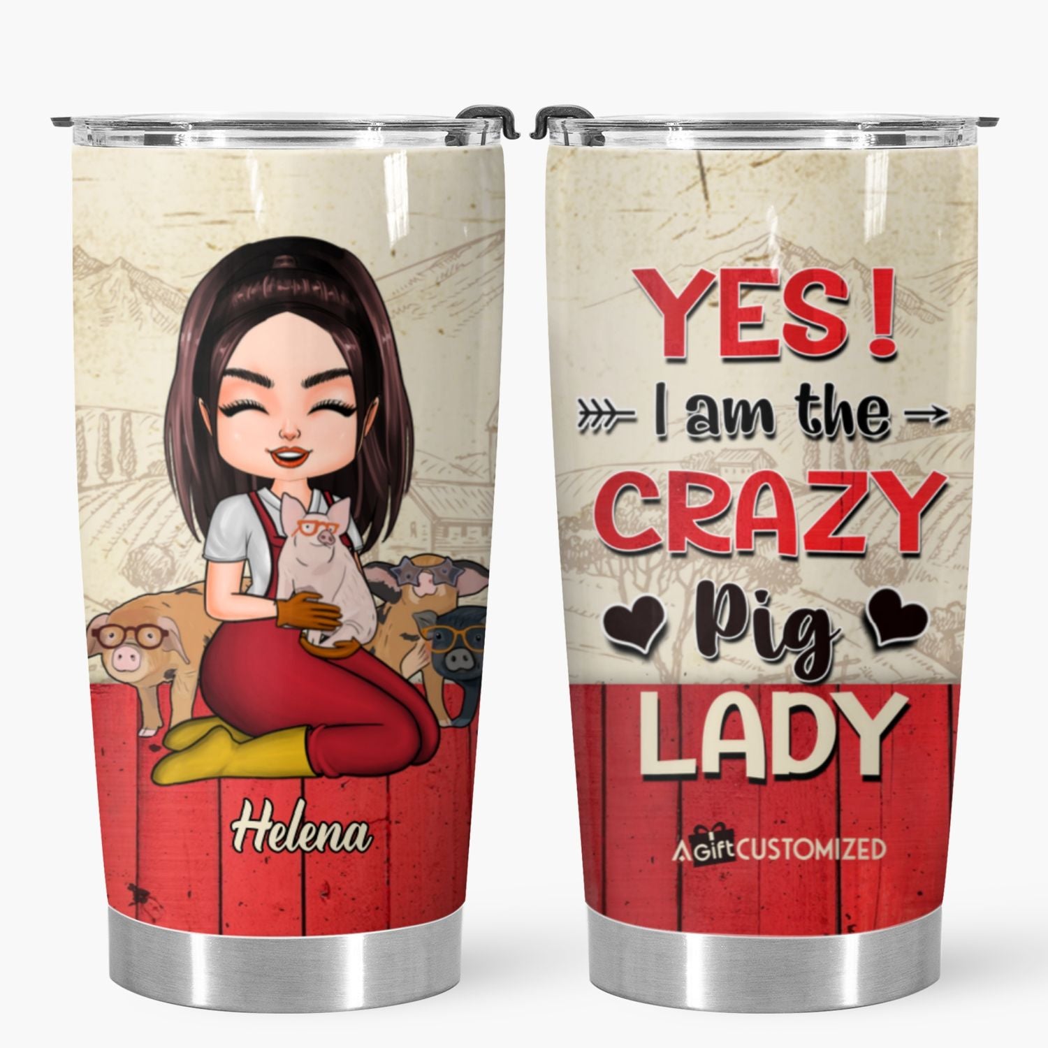 Personalized Tumbler - Gift For Pig Lover - Yes! I Am The Crazy Pig Lady