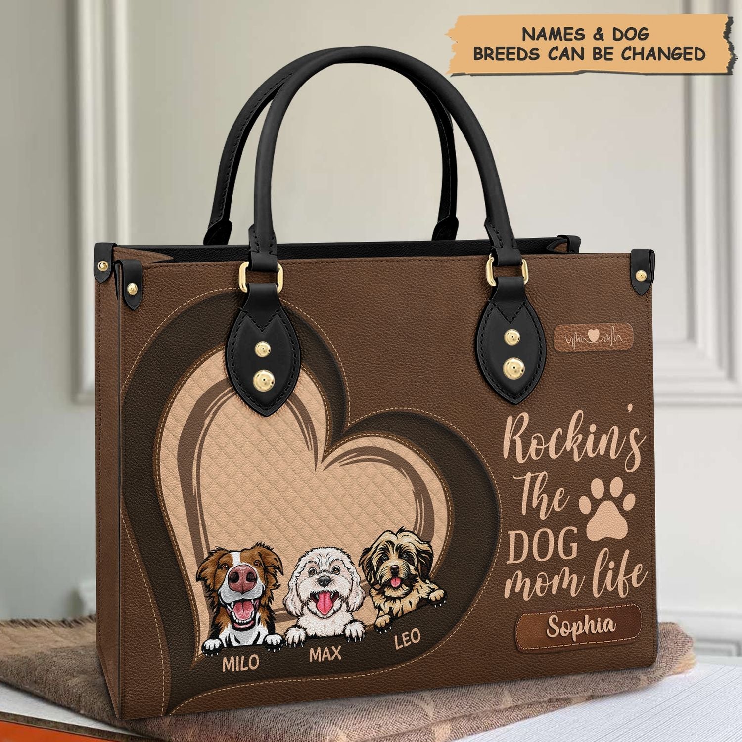 Personalized Dog Mom Tote Bag Dog Mom With Dog Breed Leather Pattern Tote  Bag For Dog Mom - Custom Gifts For Dog Lovers