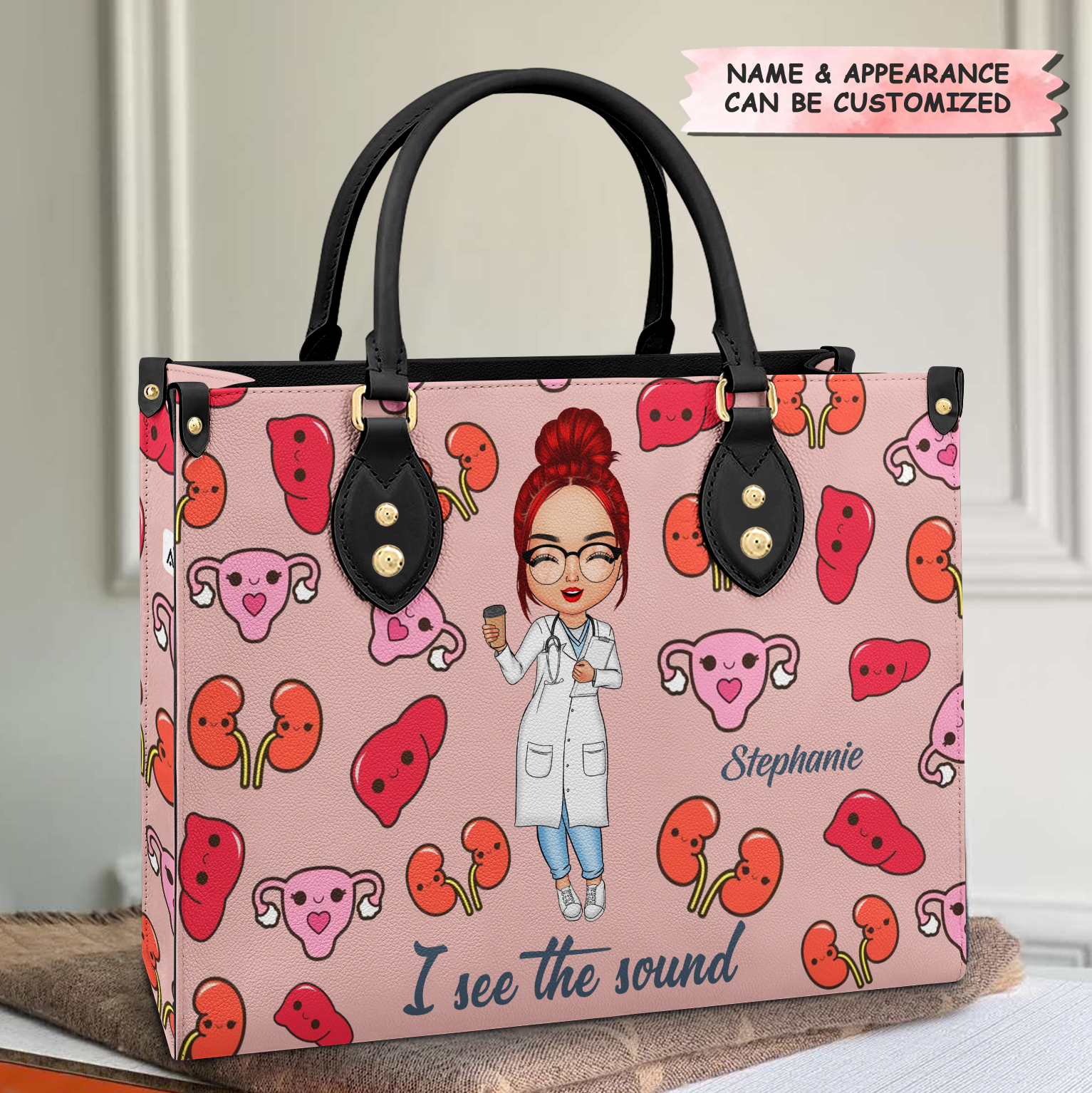 Personalized Leather Bag - Gift For Ultrasound Tech - I See The Sound