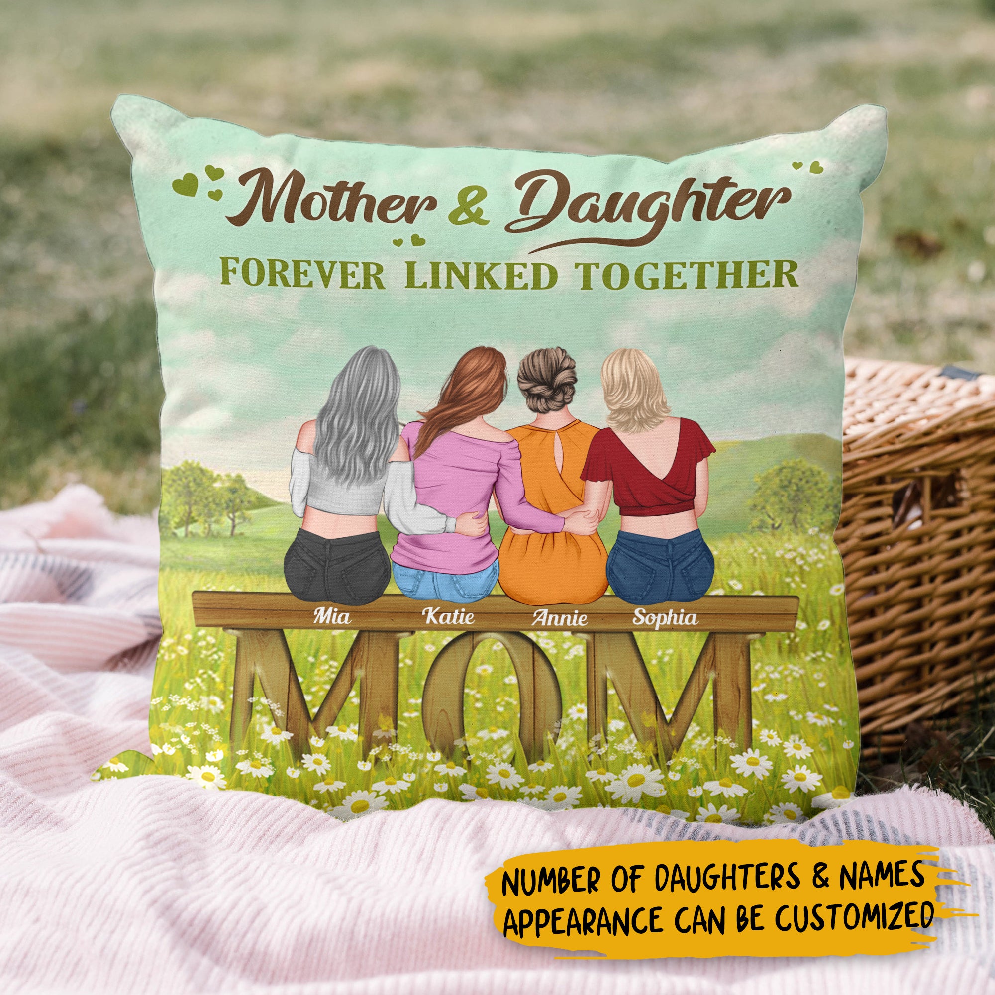 Personalized Pillow Case - Mother & Daughter Forever Linked Together