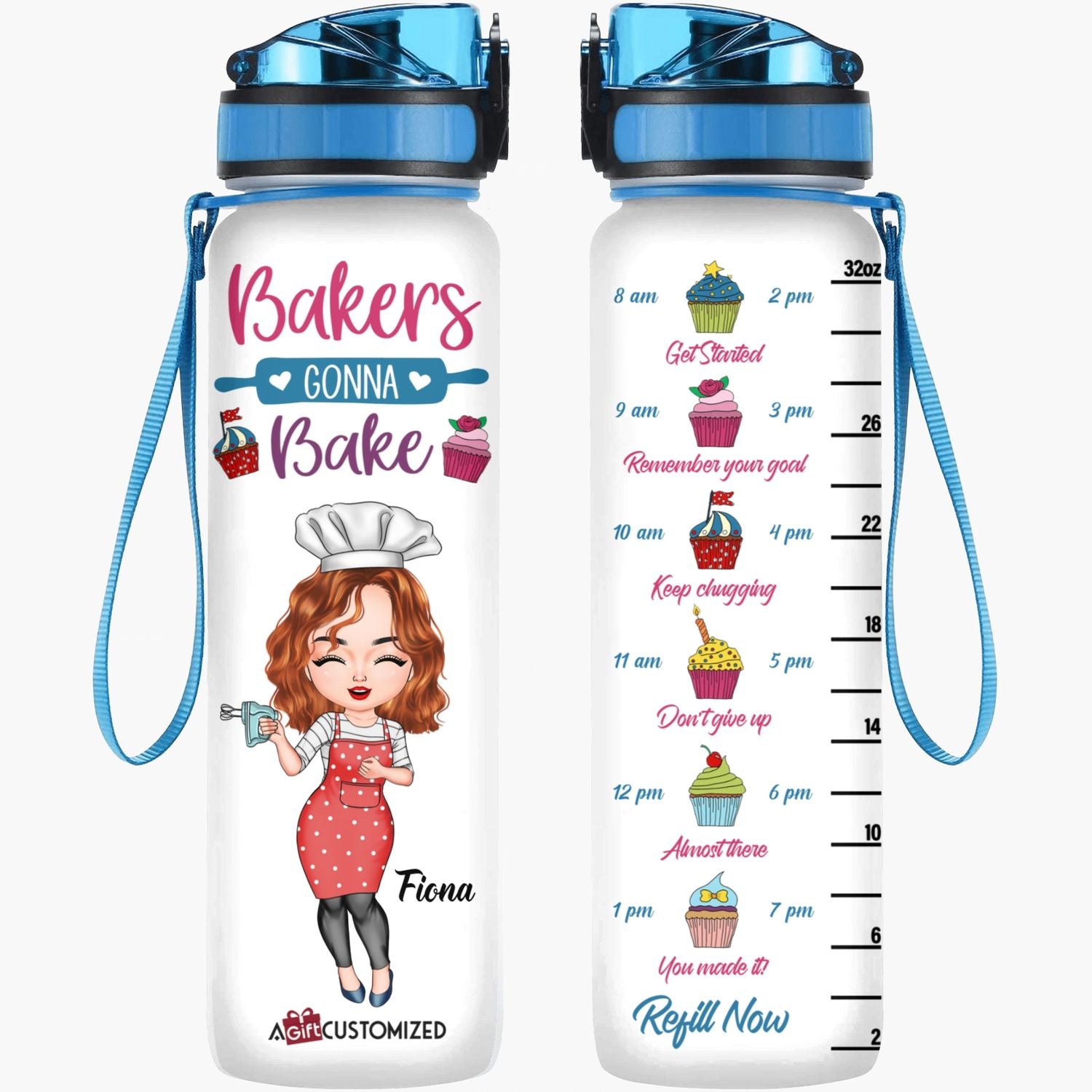 Personalized Water Tracker Bottle - Gift For Baking Lovers - Bakers Gonna Bake