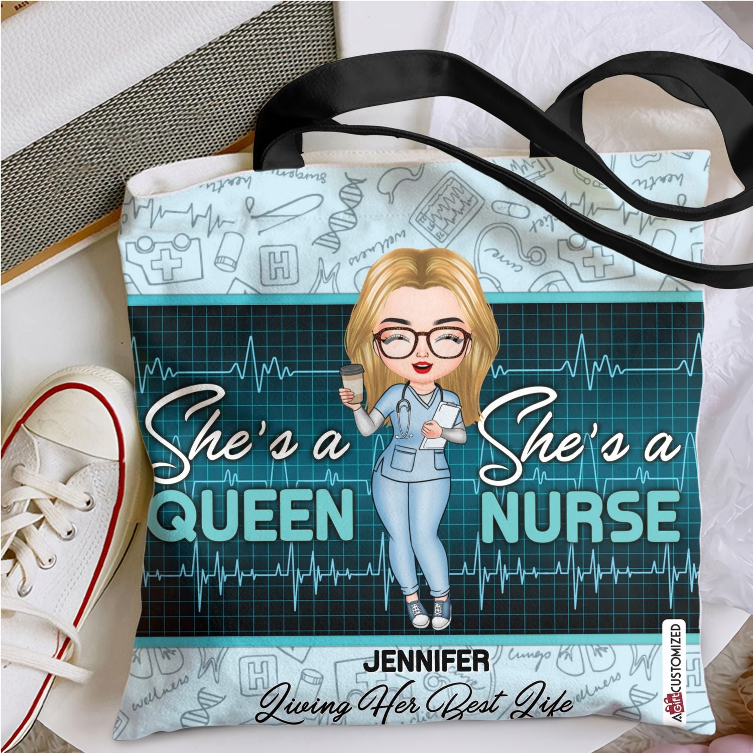 Personalized Tote Bag - Gift For Nurse - Living Her Best Life