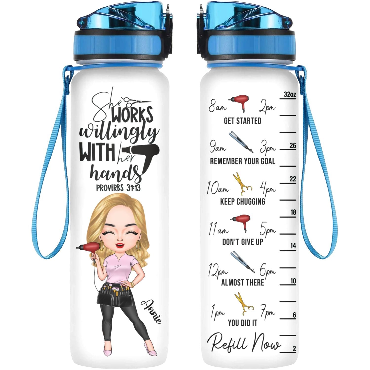 Personalized Water Tracker Bottle - Gift For Hairstylist Lovers - With Her Hands