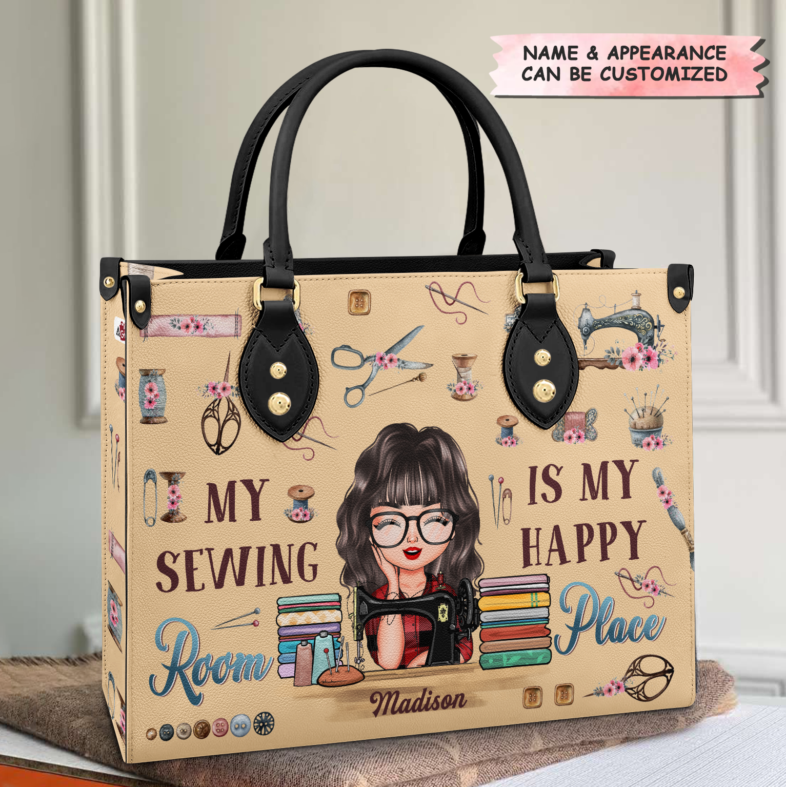 Personalized Leather Bag - Gift For Sewing Lover - My Sewing Room Is My Happy Place