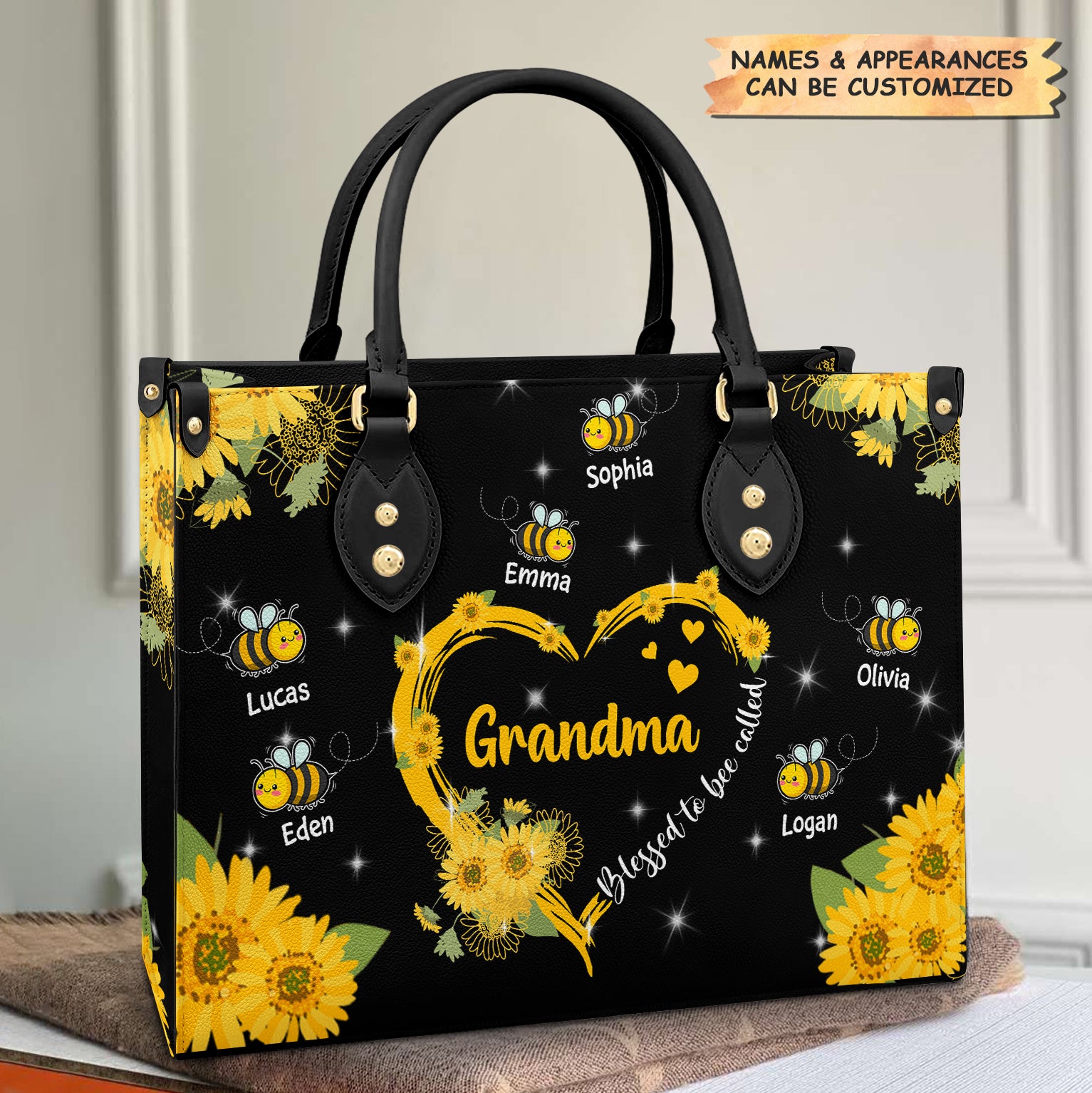 Personalized Leather Bag - Gift For Grandma - Love Grandma Bee