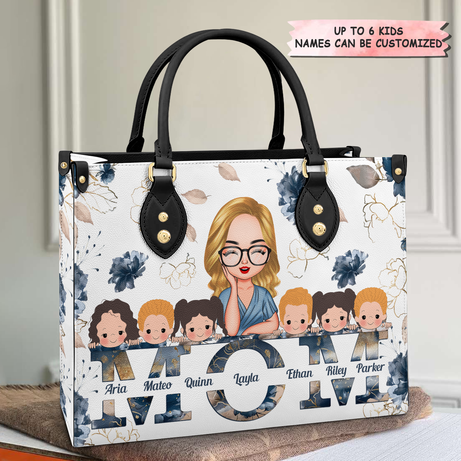 Personalized Leather Bag - Gift For Mom - Floral Mom