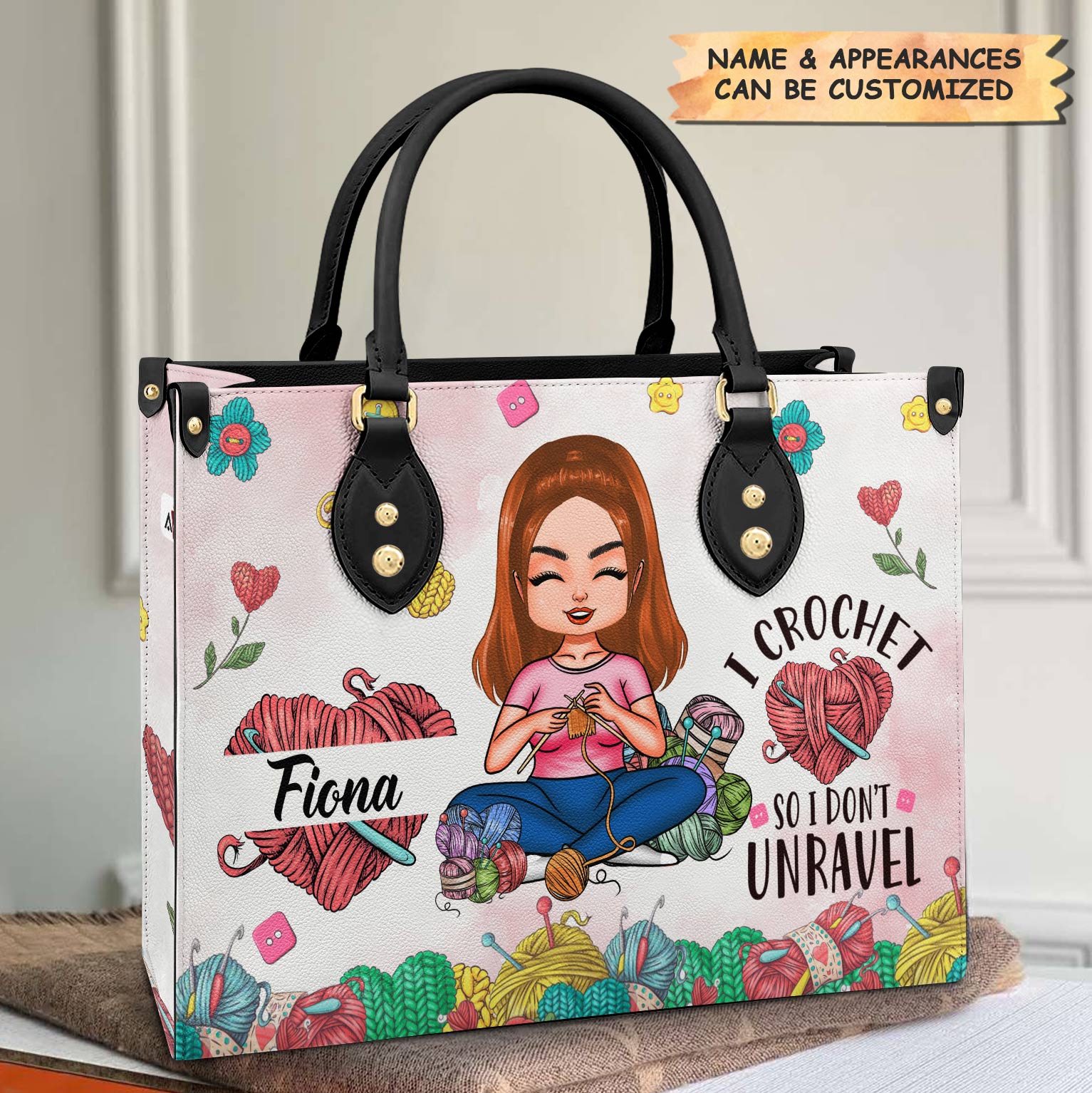 Personalized Leather Bag - Gift For Crochet Lovers - I Crochet So I Don't Unravel