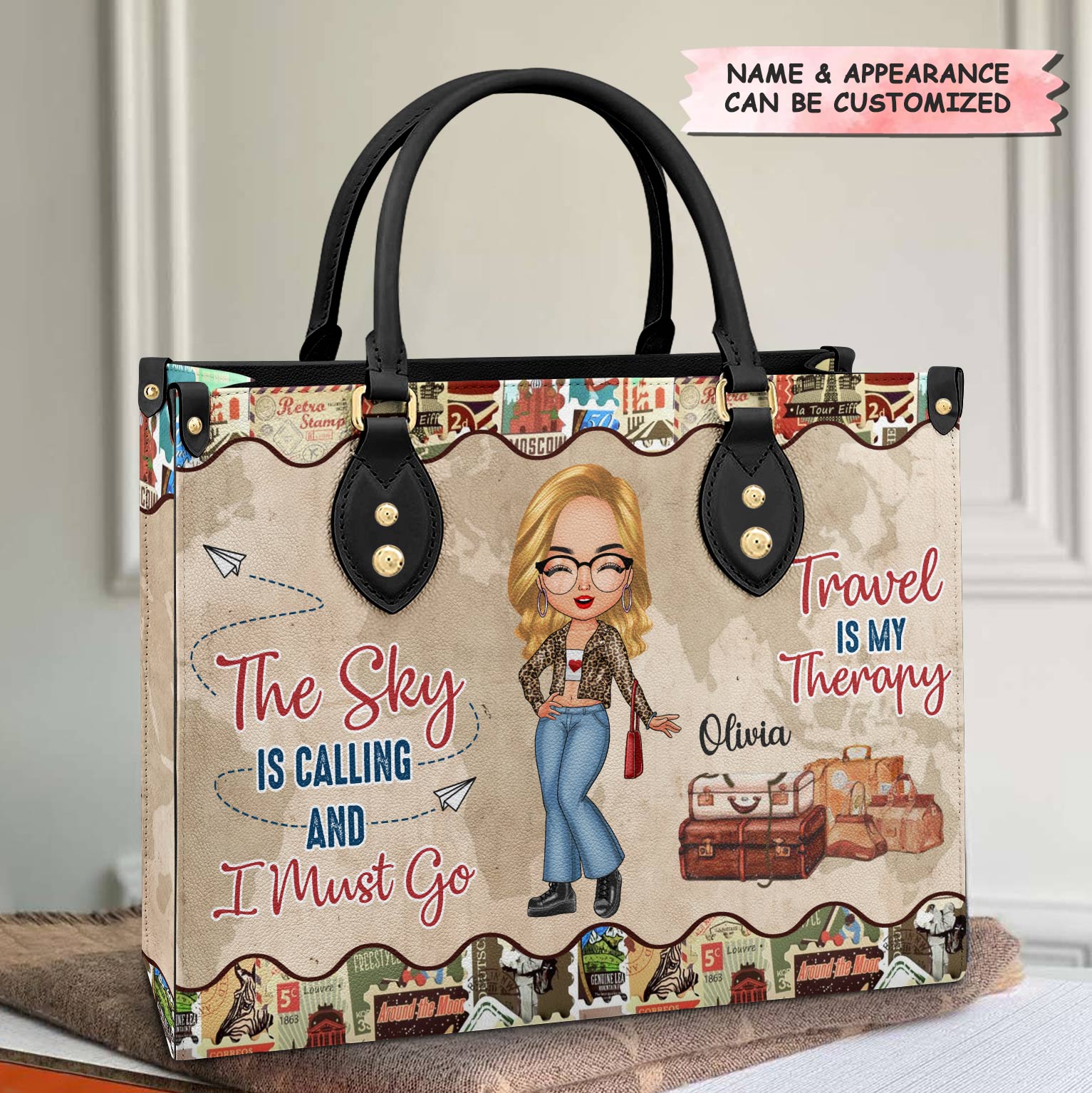 Personalized Leather Bag - Gift For Traveling Lovers - Travel Is My Therapy