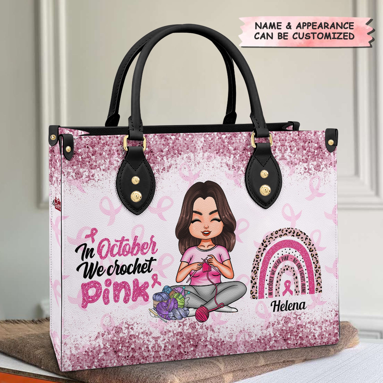 Personalized Leather Bag - Gift For BC Fighters - October Crochet Pink