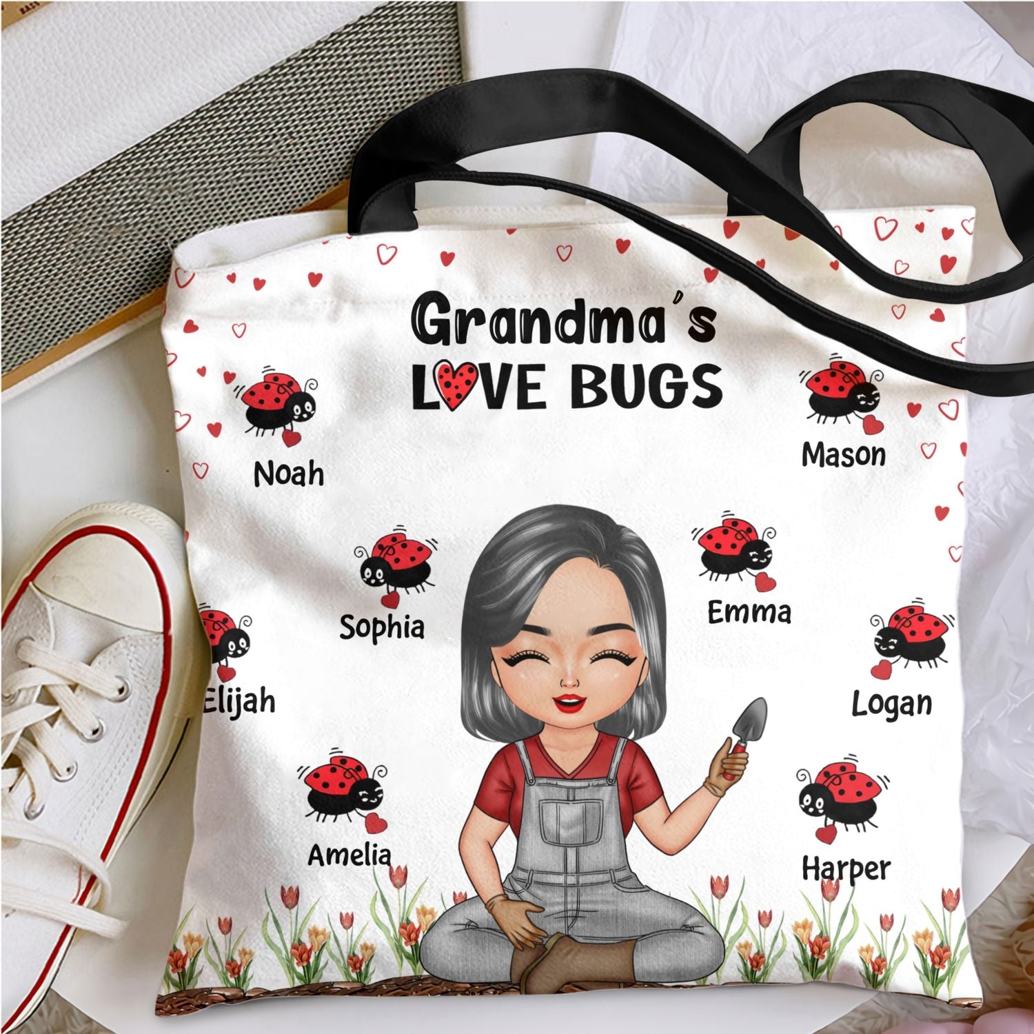 Personalized Tote Bag - Gift For Grandma - Grandma Love Bugs