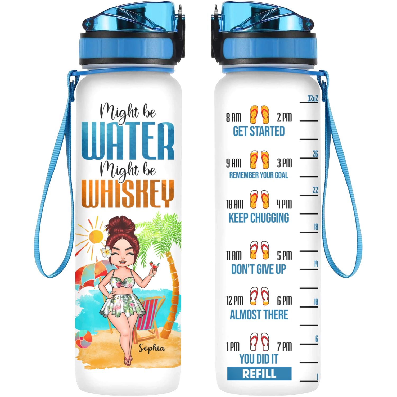 Personalized Water Tracker Bottle - Gift For Beach Lovers - Might Be Water Might Be Tequila