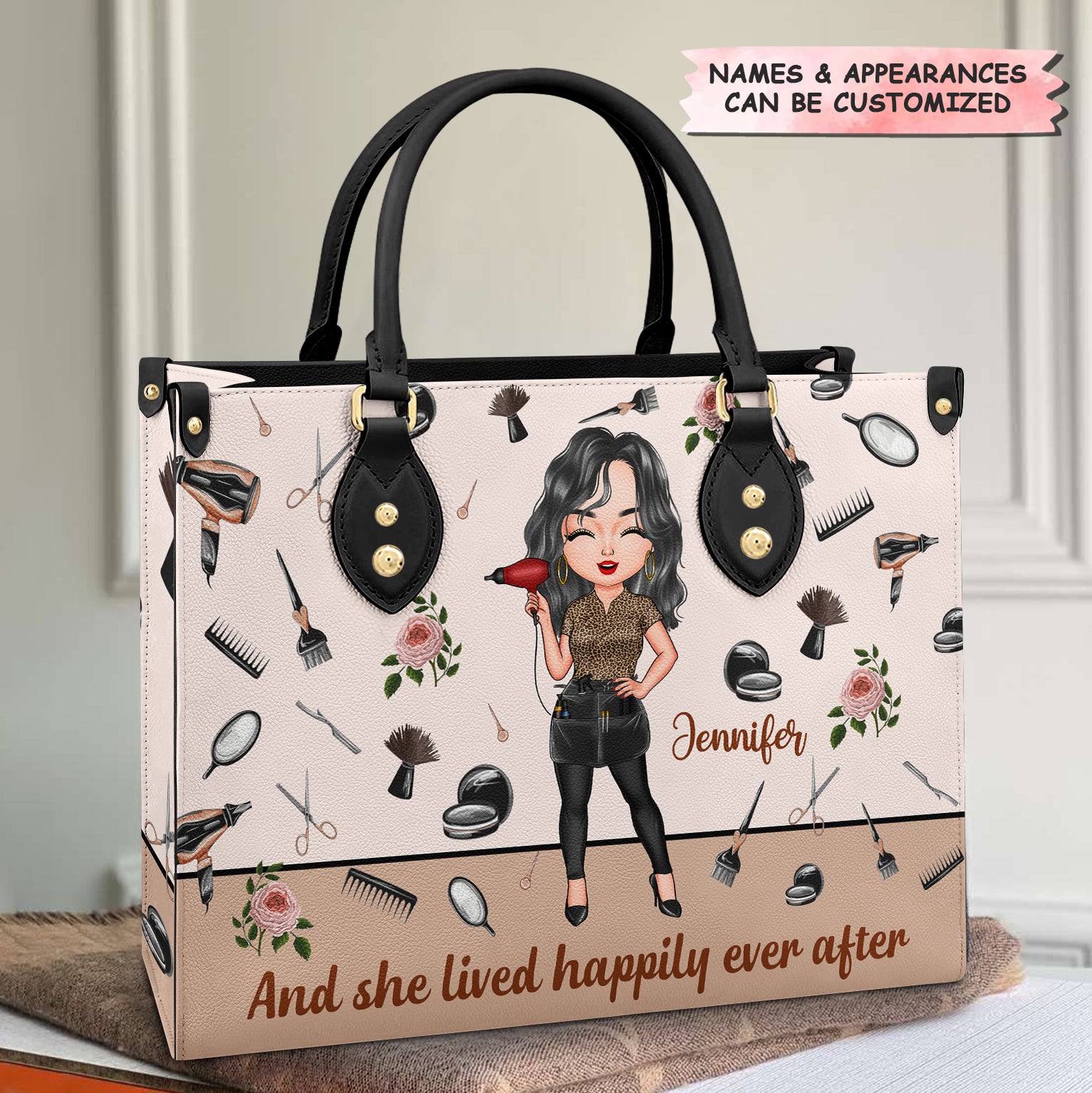Personalized Leather Bag - Gift For Hairstylist - And She Lived Happily Ever After