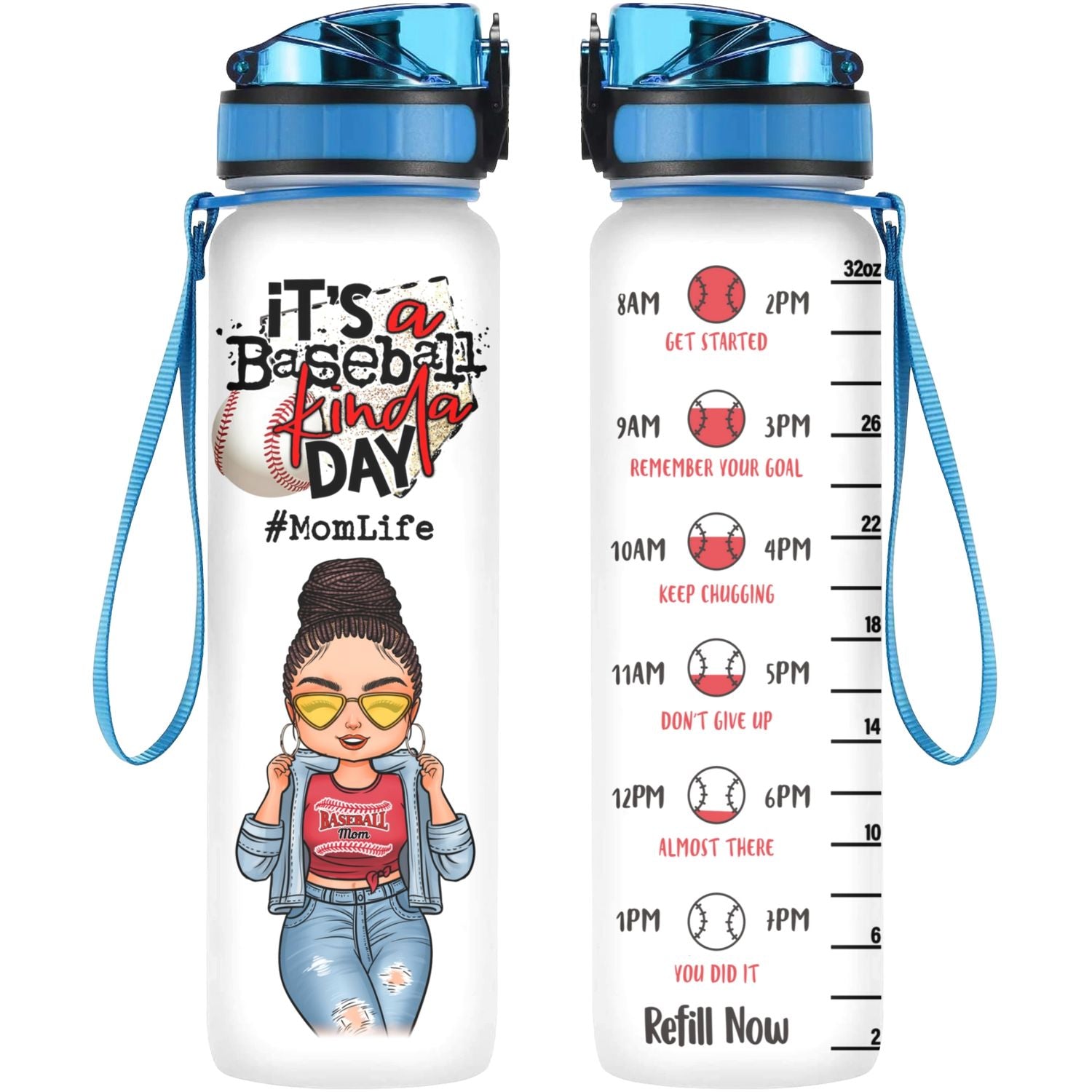 Personalized Water Tracker Bottle - Gift For Mom - Mom Grandma Baseball