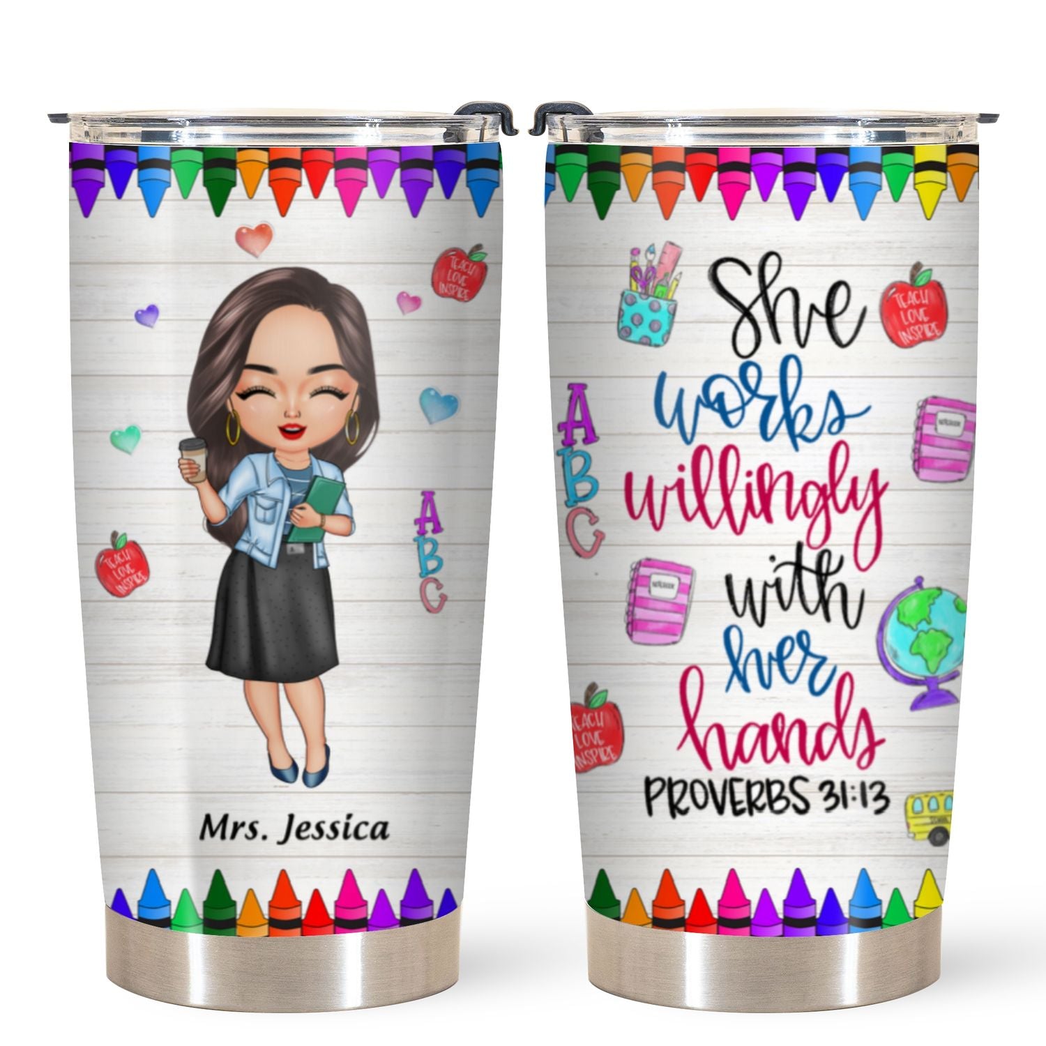 Personalized Tumbler - Gift For Teacher - She Works Willingly With Her Hands