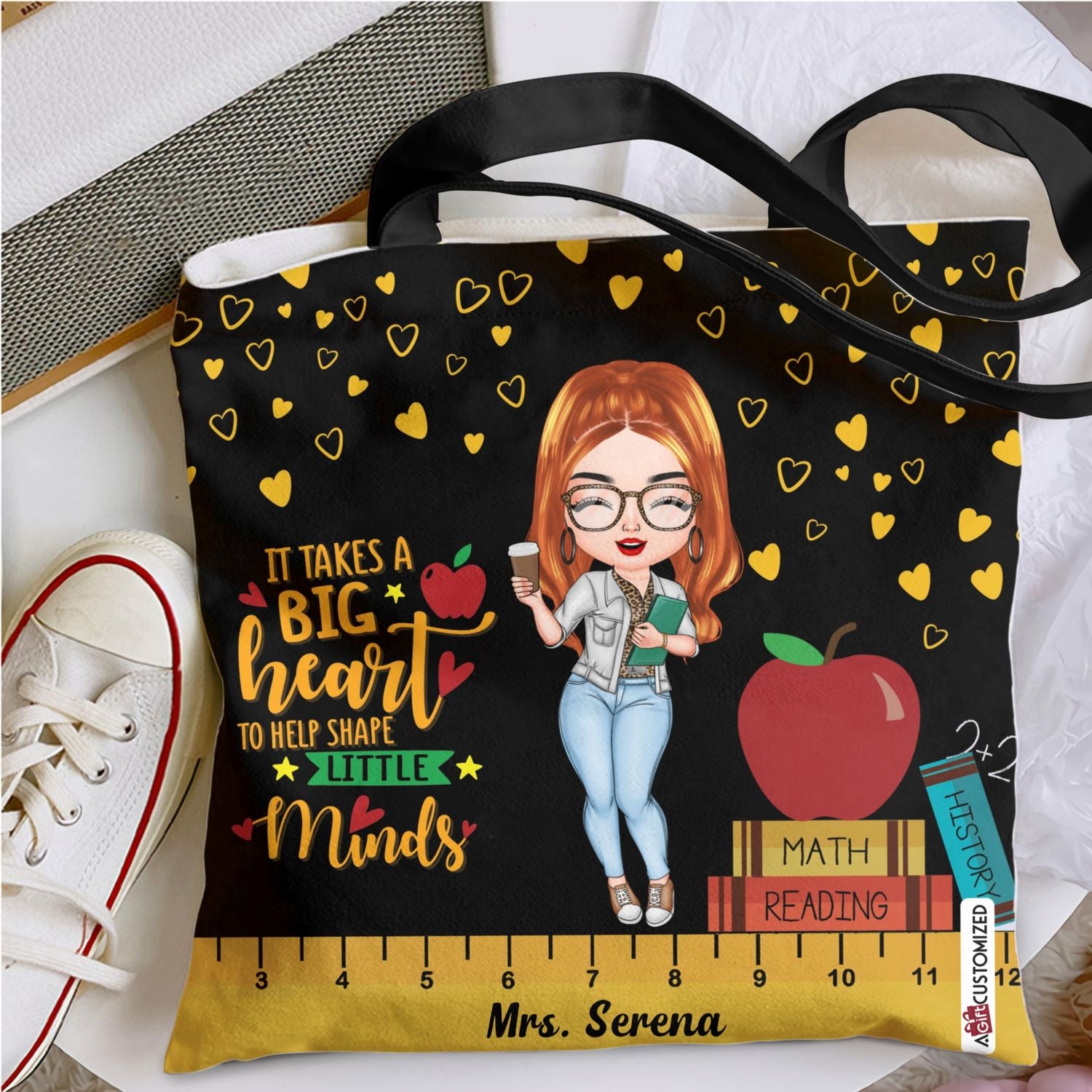 Personalized Tote Bag - Gift For Teacher - It Takes A Big Heart To Shape Little Minds
