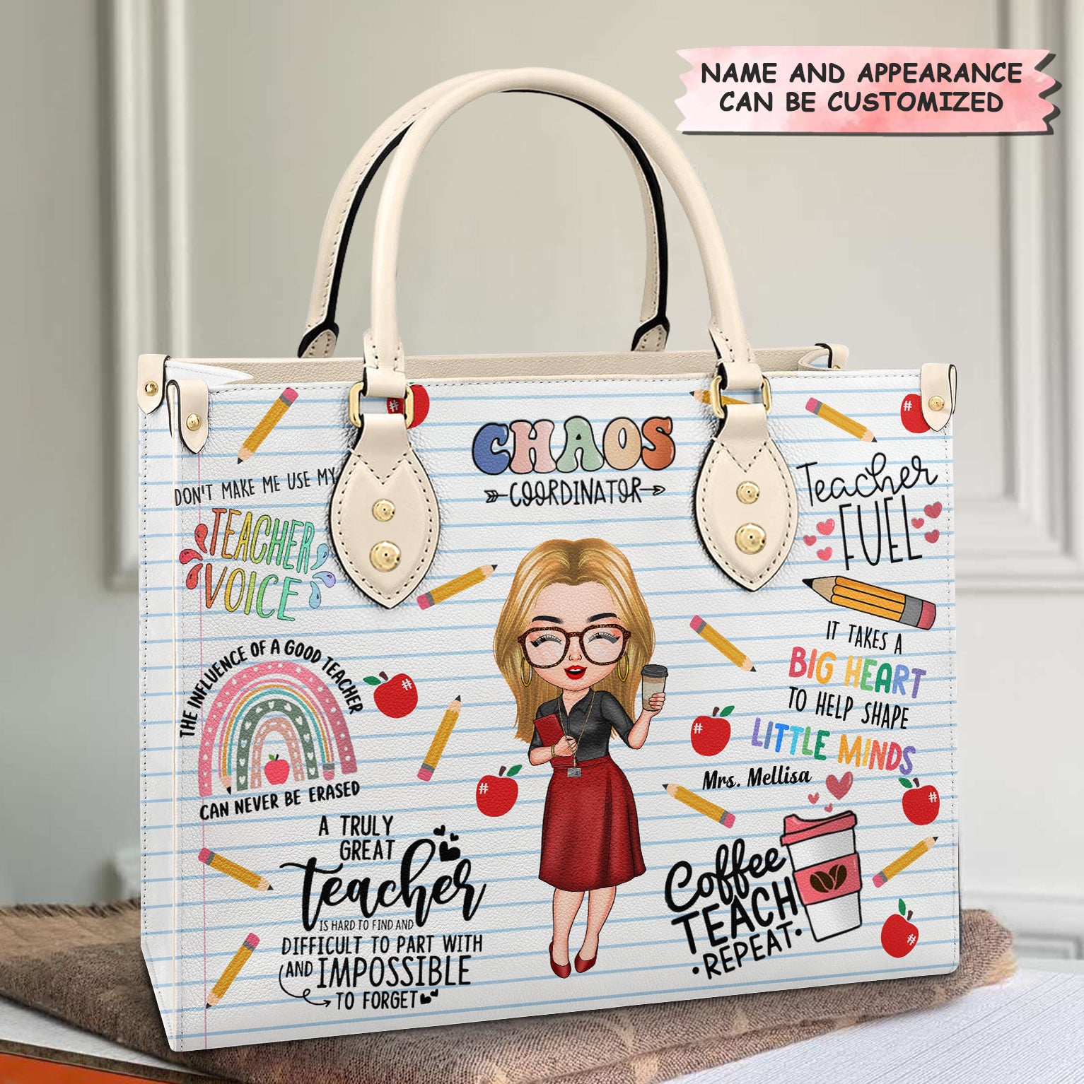 Personalized Leather Bag - Gift For Teacher - Don't Make Me Use My Teacher Voice
