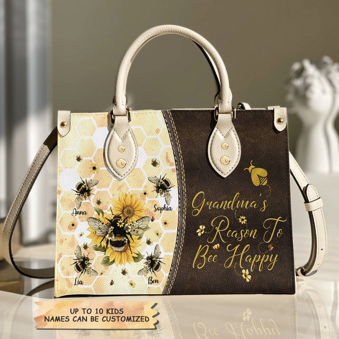 Personalized Leather Bag - Gift For Grandma & Mother - Reason To Bee Happy