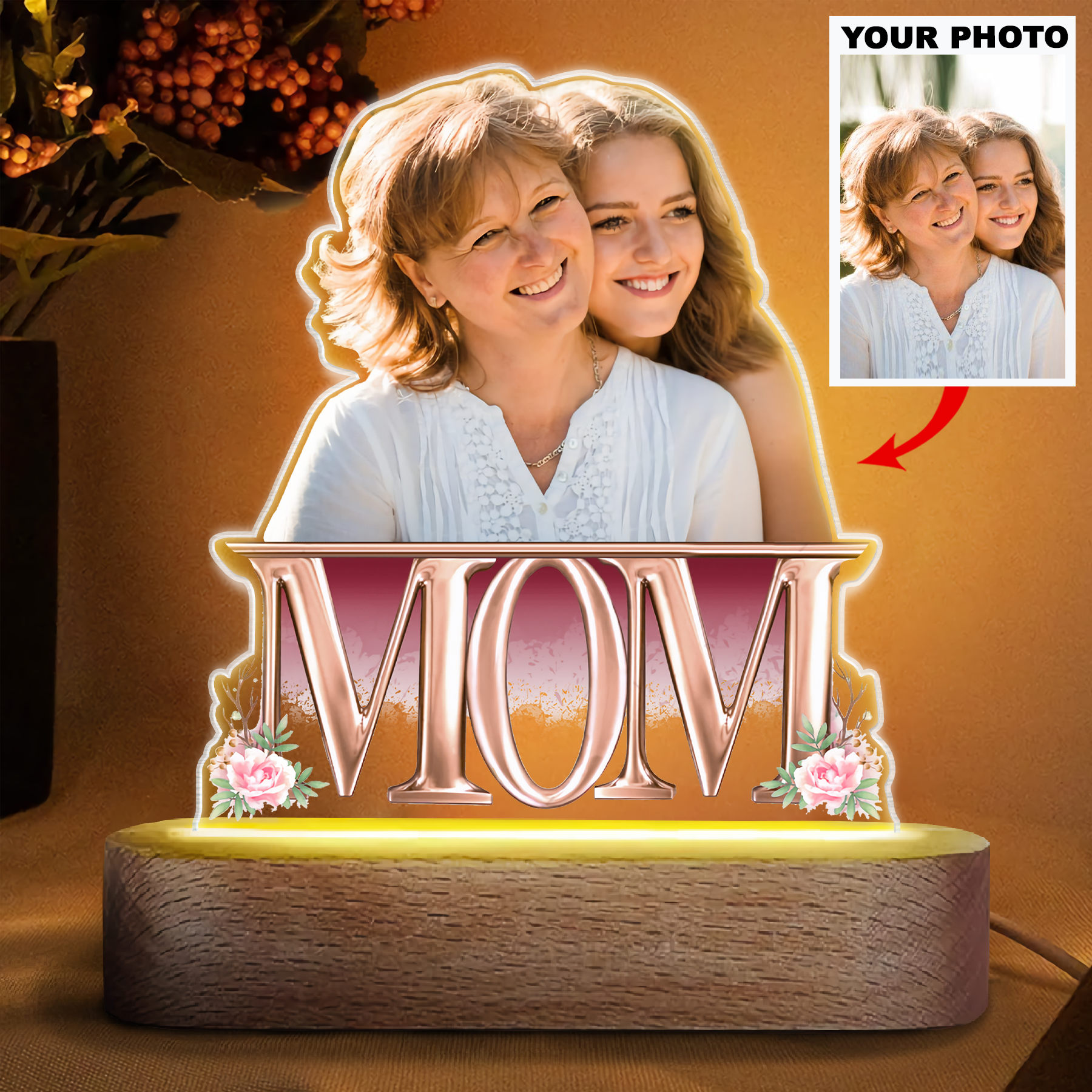 Personalized Acrylic LED Night Light - Mother's Day Gift For Mom - Mother And Daughters Photo Custom ARND037 UPL0TD003