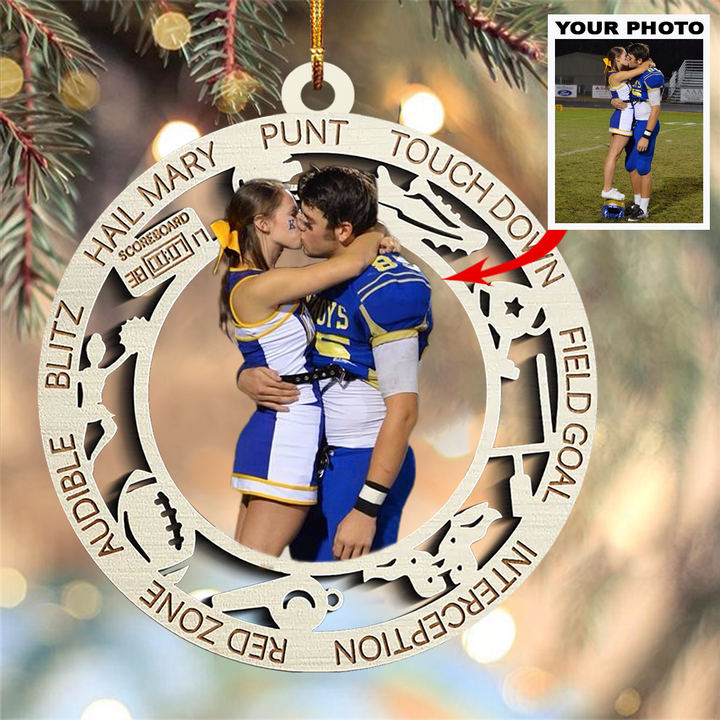 Personalized Photo Mica Ornament - Gift For Couple - American Football Couple ARND036 UPL0VL005
