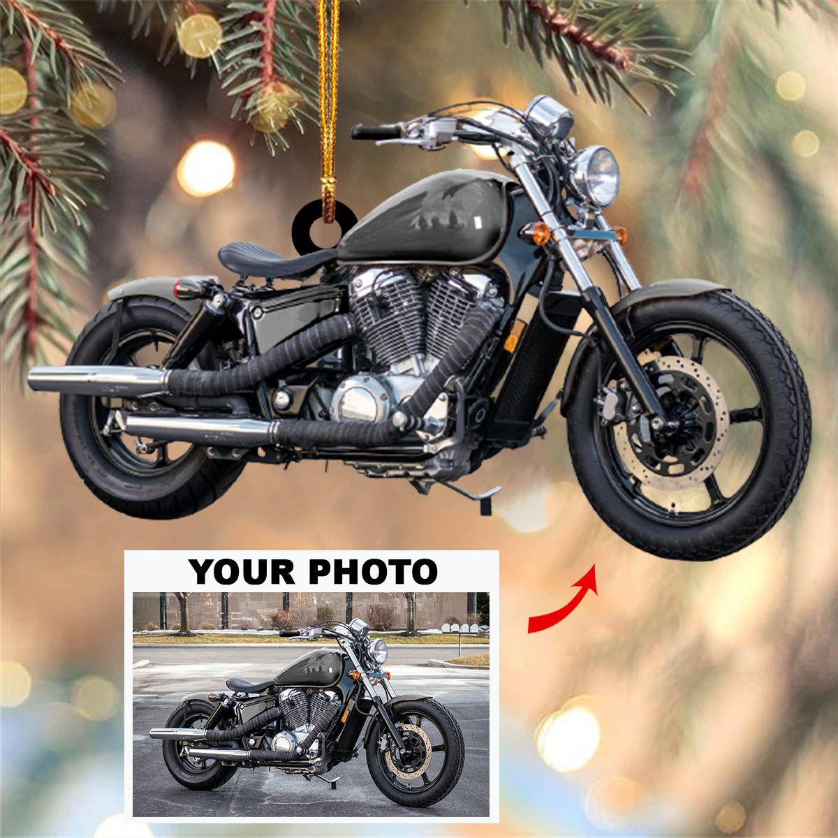 Personalized Photo Mica Ornament - Gift for Bikers - Custom Motorcycle Photo ARNO001