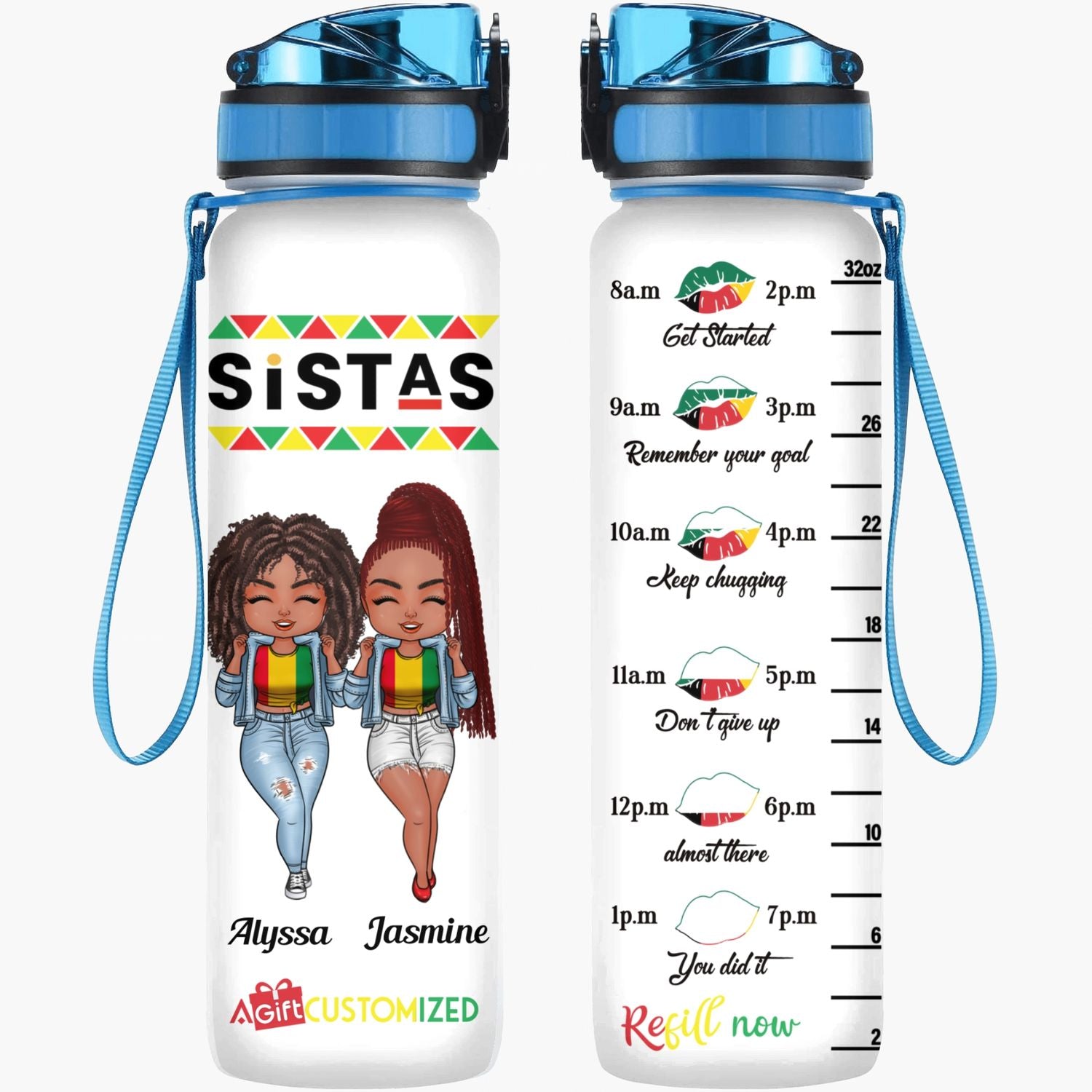 Personalized Water Tracker Bottle - Gift For Black Women - Black Girls Magic