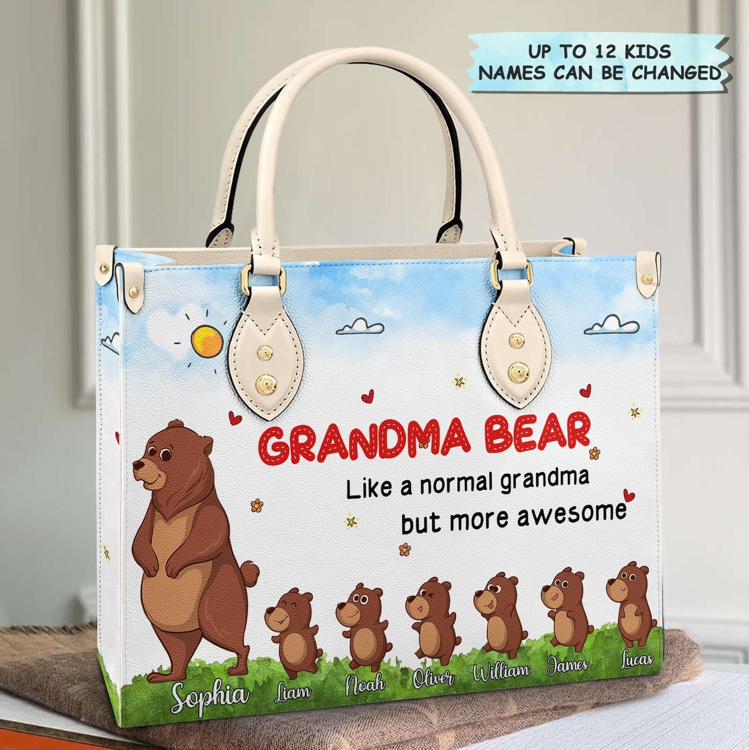 Personalized Leather Bag - Gift For Grandma - Grandma Bear