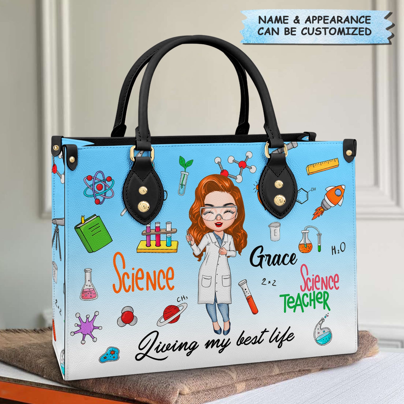 Personalized Leather Bag - Gift For Teacher - Science Teacher