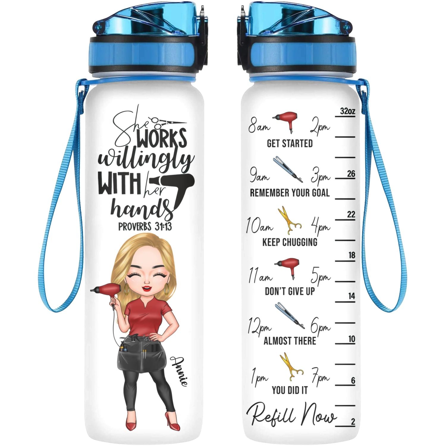Personalized Water Tracker Bottle - Gift For Hairstylists - With Her Hands