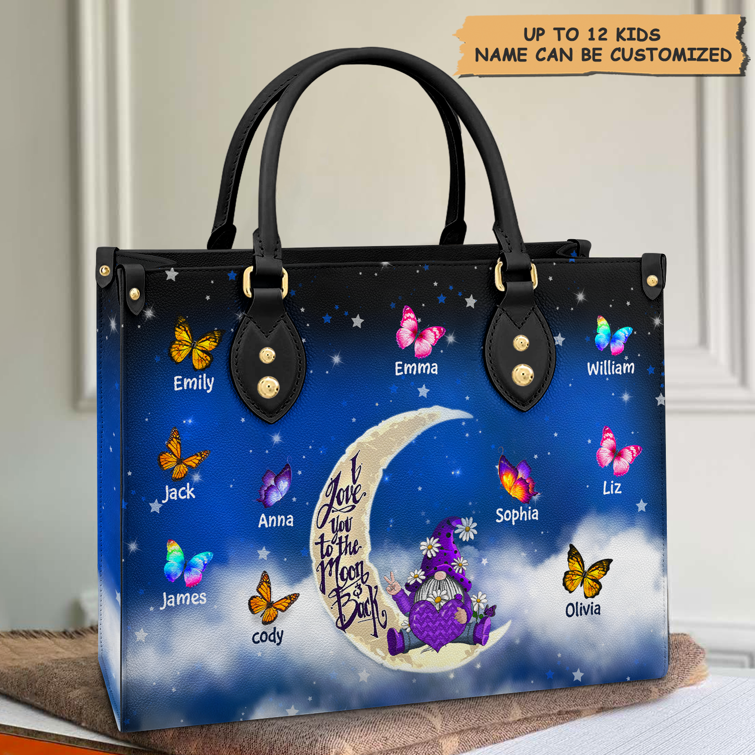 Personalized Leather Bag - Gift For Grandma - I Love You To The Moon And Back Grandma