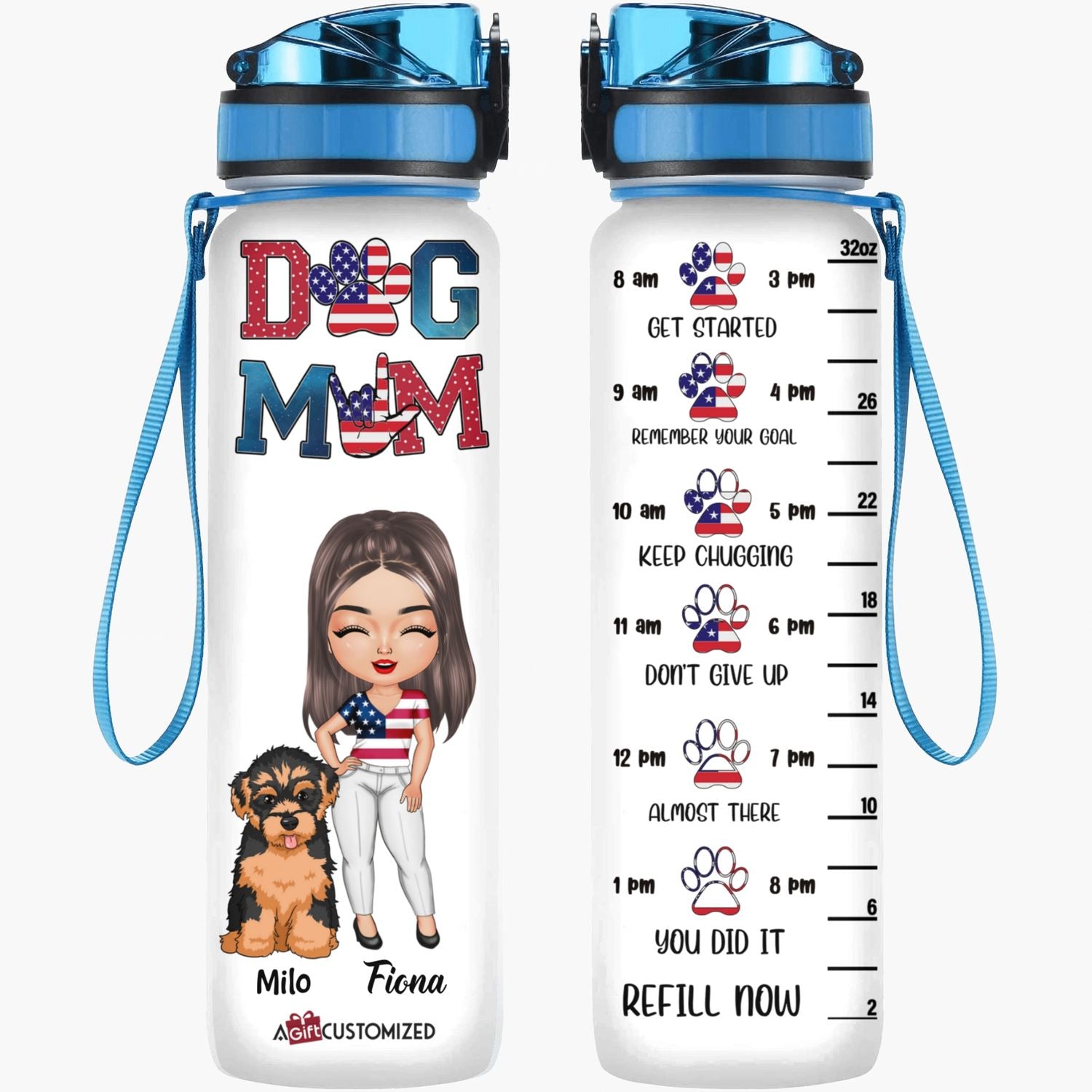 Personalized Water Tracker Bottle - Gift For Dog Lover - Dog Mom