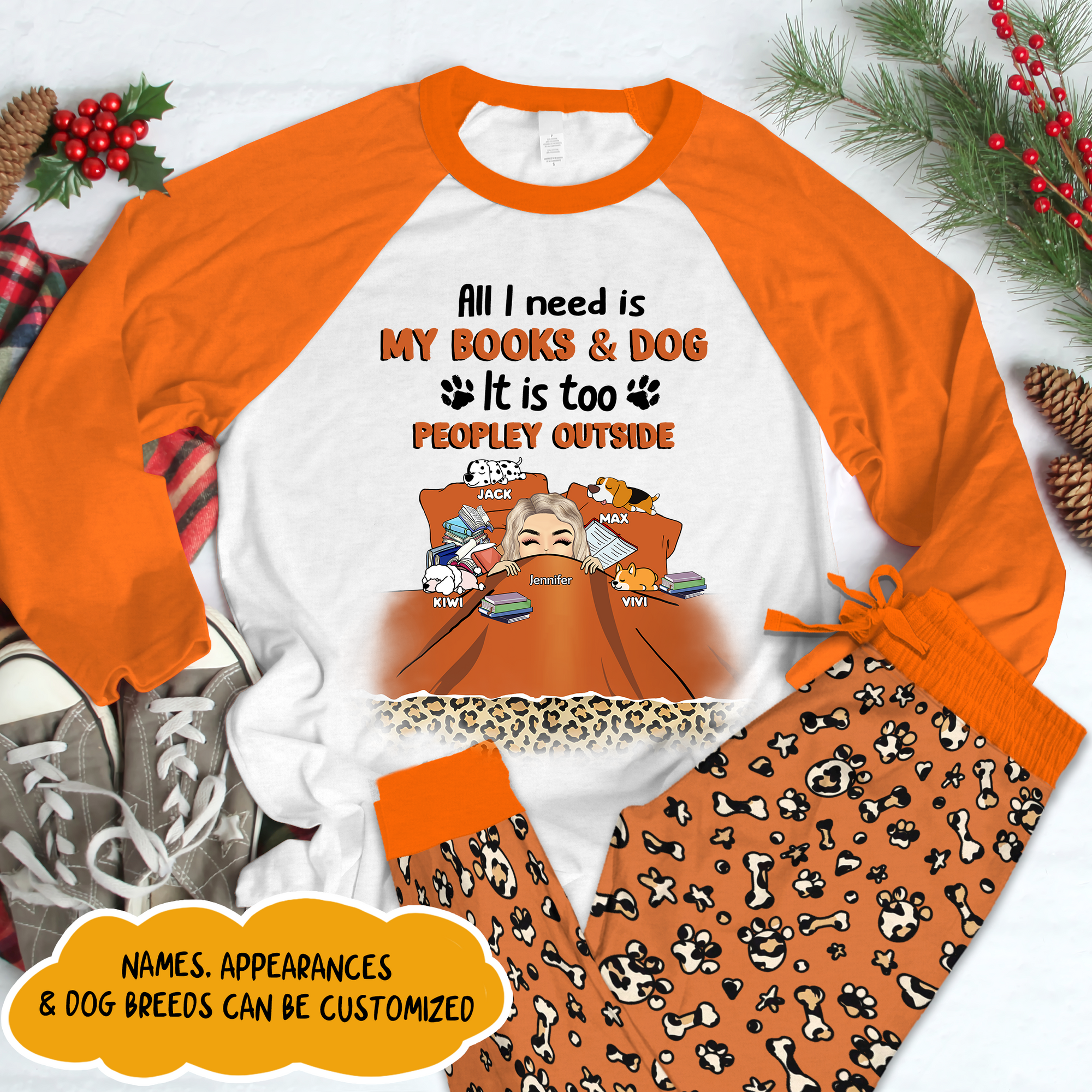 Personalized Pajama Set - Gift For Dog Lovers - All I Need Is My Books & Dogs
