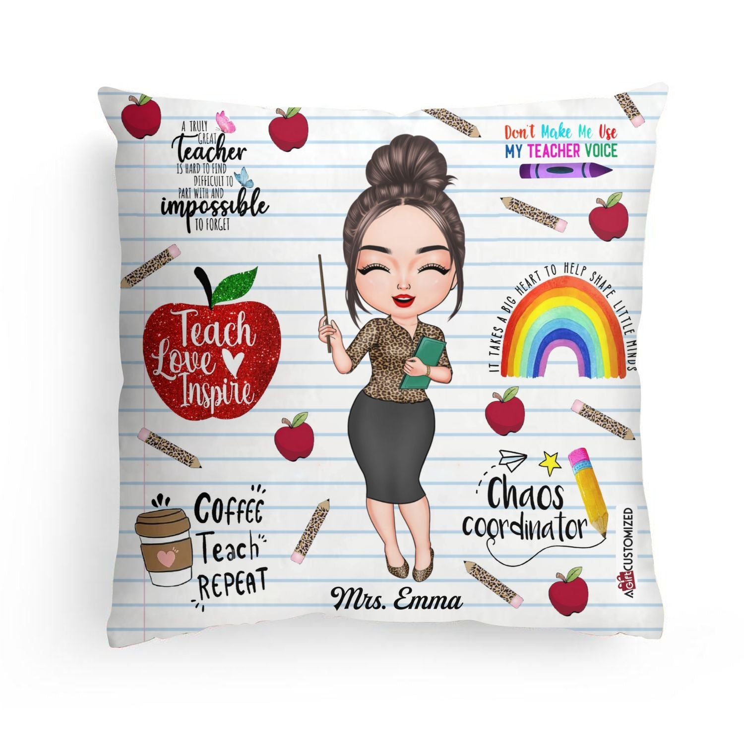Personalized Pillow Case - Gift For Teacher - Teach Love Inspire Teacher