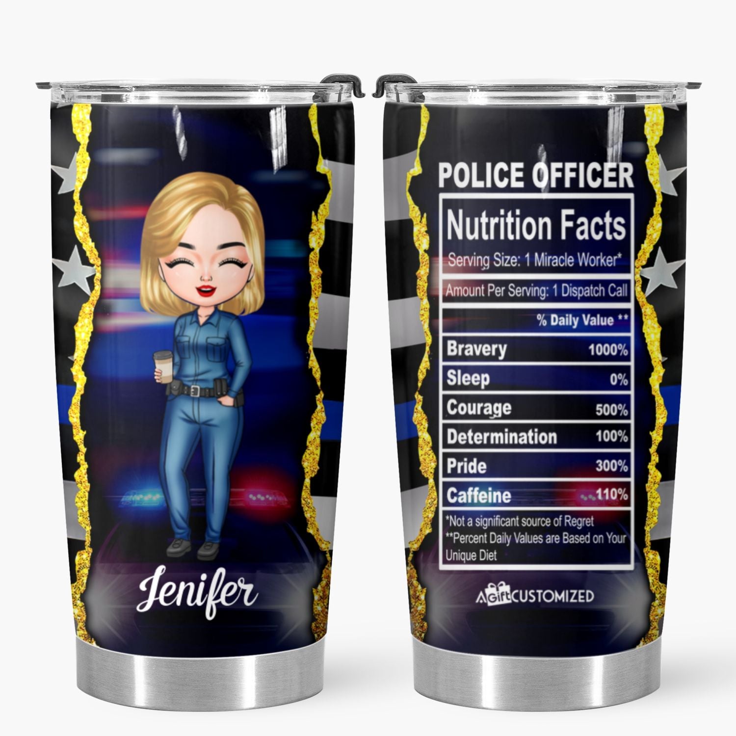 Personalized Tumbler - Gift For Police Officers - Police Officer Nutrition Facts