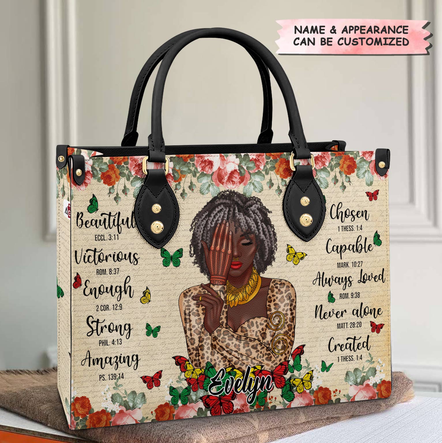 Personalized Leather Bag - Gift For Black Woman - You Are Beautiful Victorious Chosen