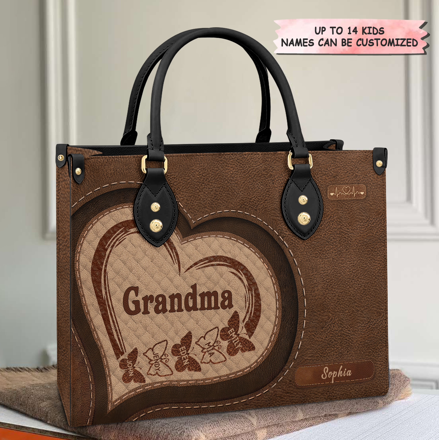 Personalized Leather Bag - Gift For Grandma - Leather Butterfly