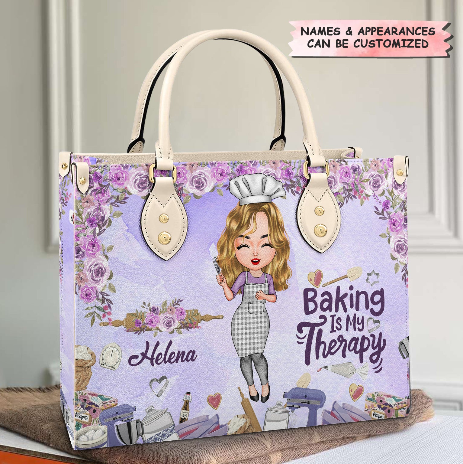 Personalized Leather Bag - Gift For Baking Lovers - Baking Is My Therapy